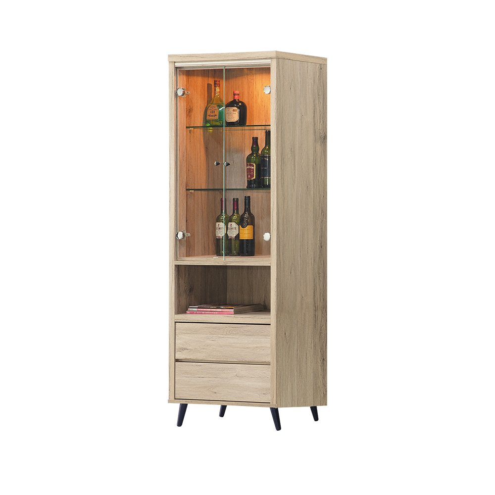 柏蒂家居-樂芙2.2尺二門二抽玻璃門展示櫃/收納置物櫃