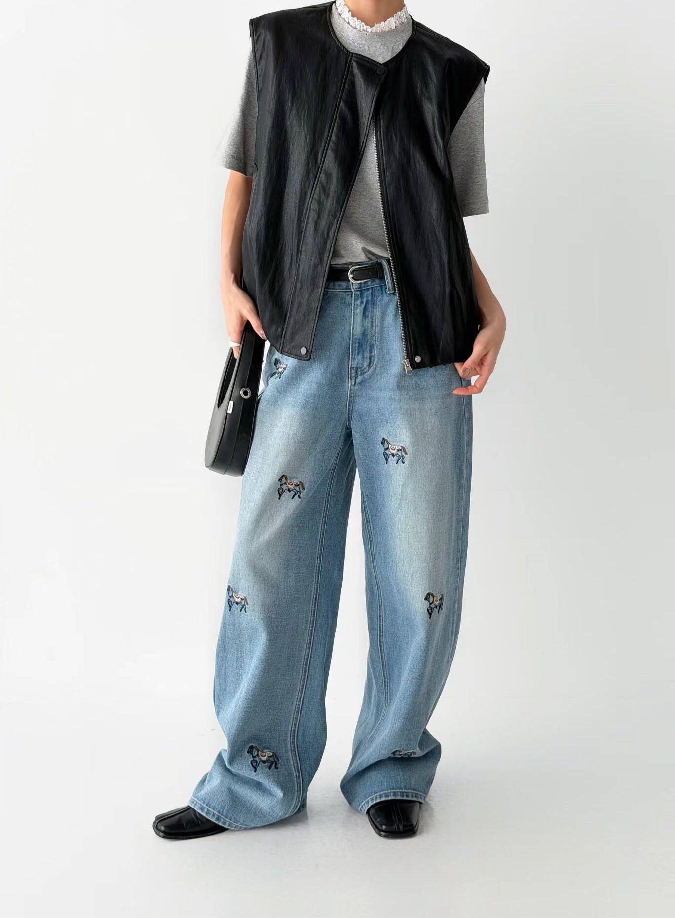 繡馬圖洗色牛仔褲