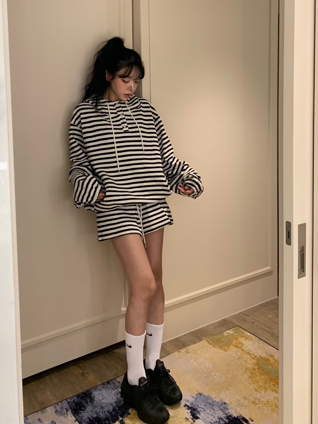 條紋帽T  短褲(分售)