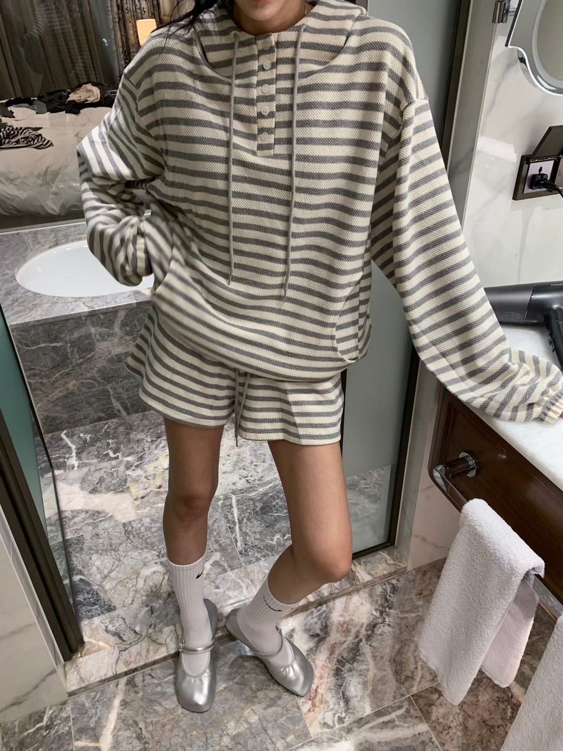 條紋帽T  短褲(分售)