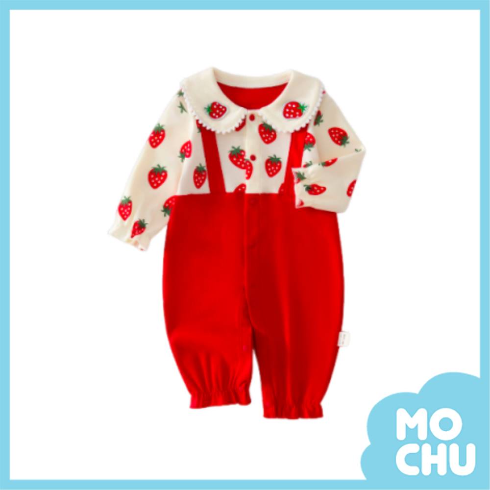 公主領草莓長袖連身衣