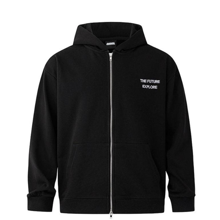 BOXY短板簡約風連帽雙開拉鍊棉外套