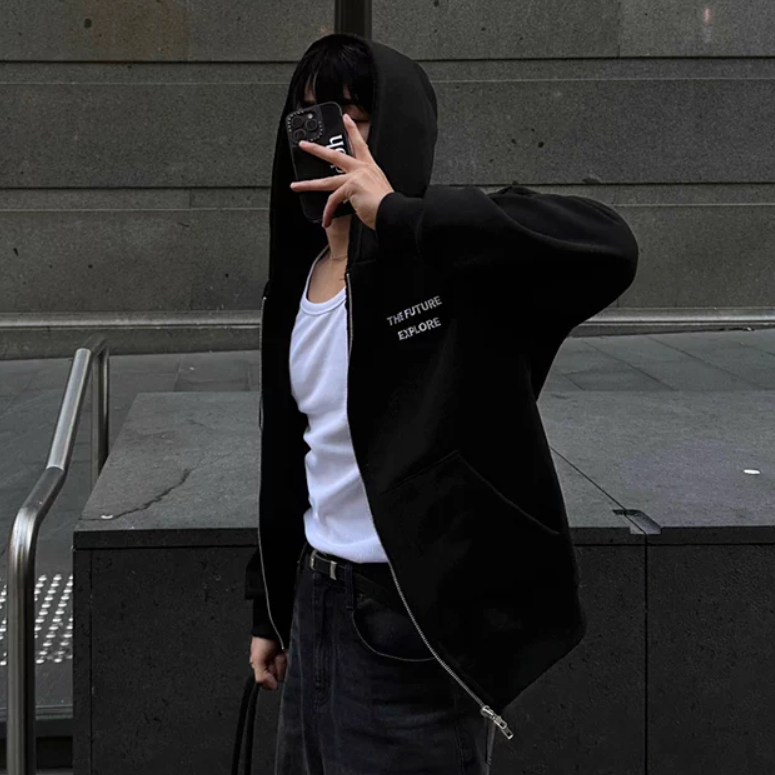 BOXY短板簡約風連帽雙開拉鍊棉外套