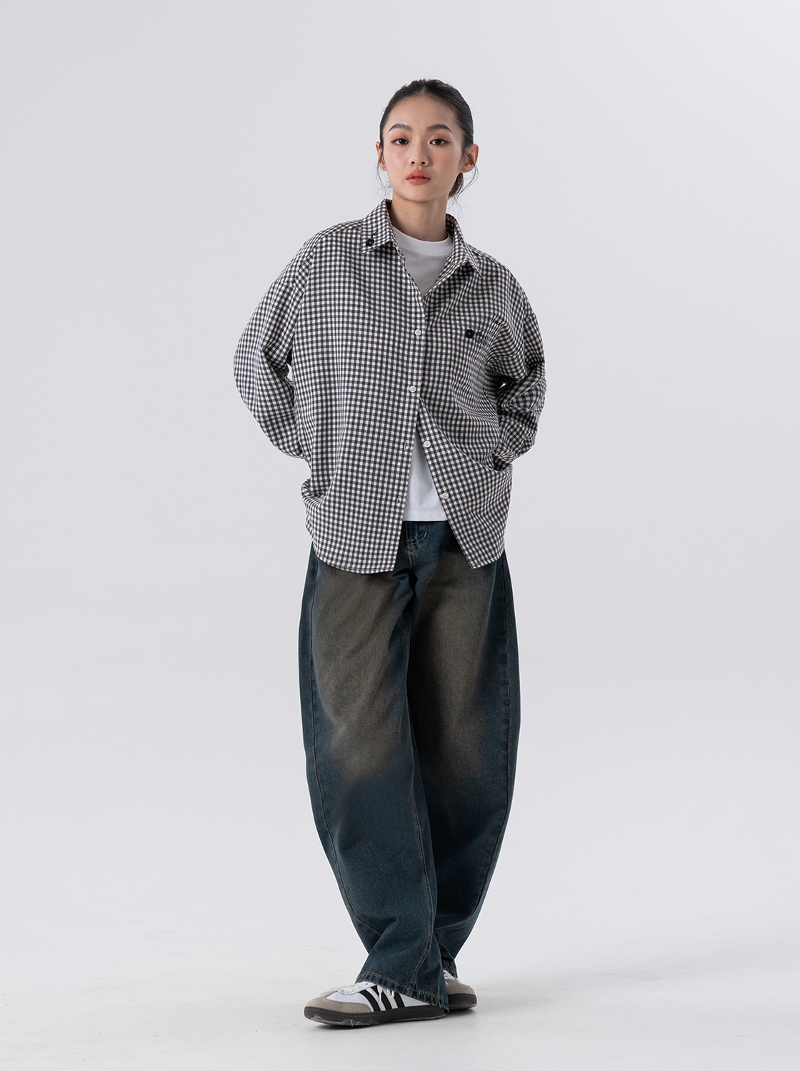 小花繡花格紋襯衫