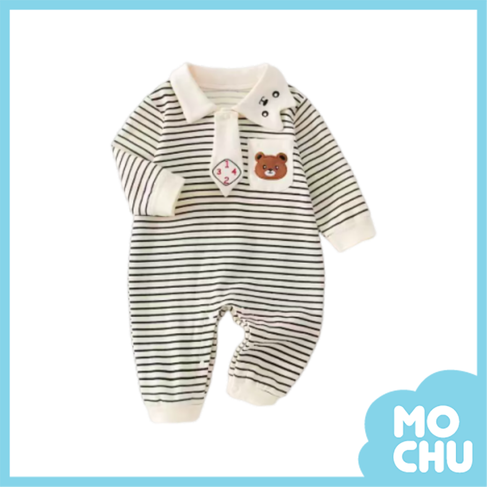 條紋領帶口袋熊連身衣