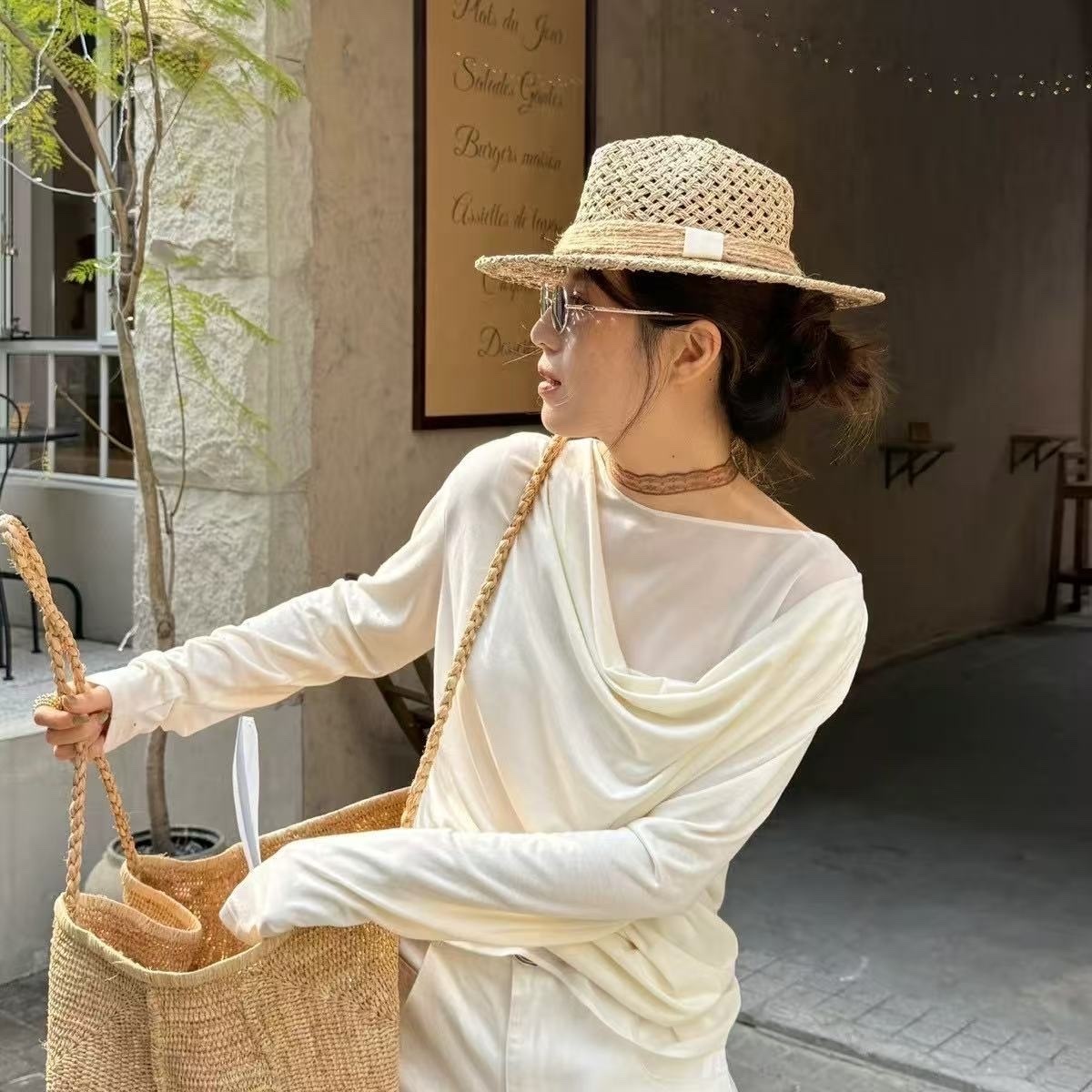 890 天絲法式盪領假兩件上衣