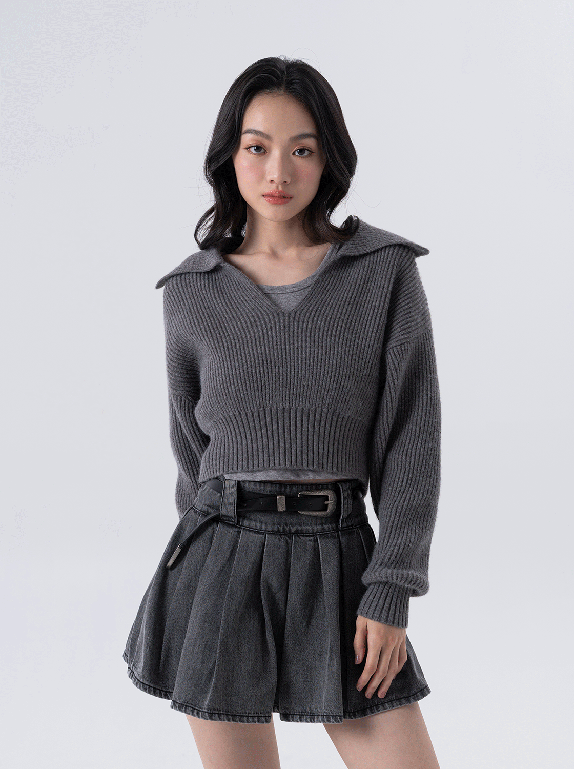 【第二件5折】兩件式翻領毛織上衣