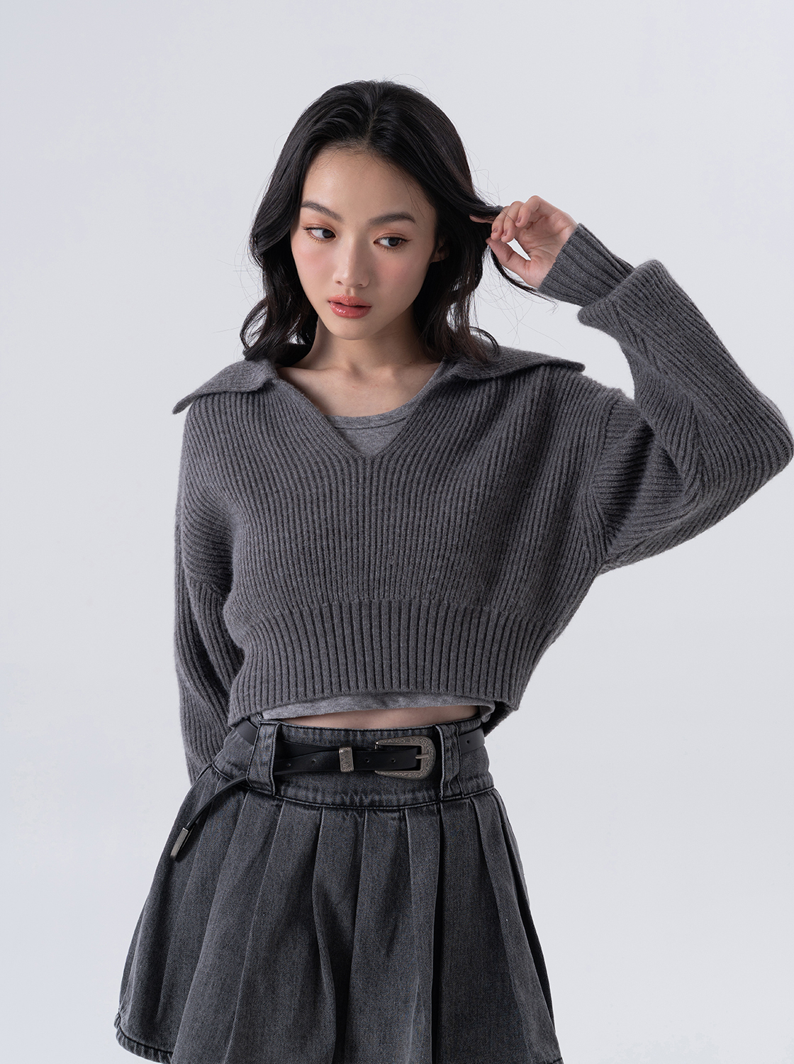 【第二件5折】兩件式翻領毛織上衣