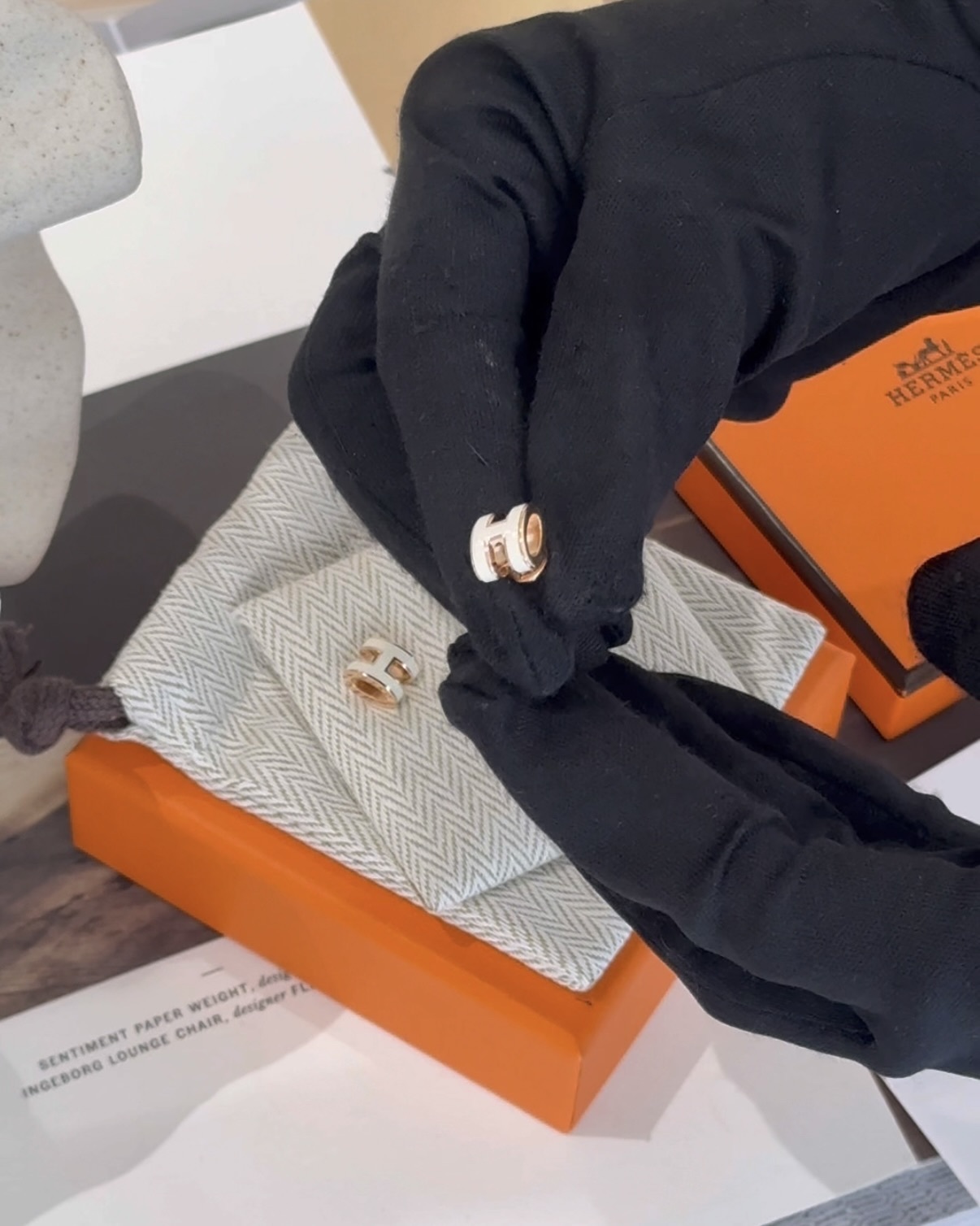 HERMES｜MINI POP H 耳環 白色