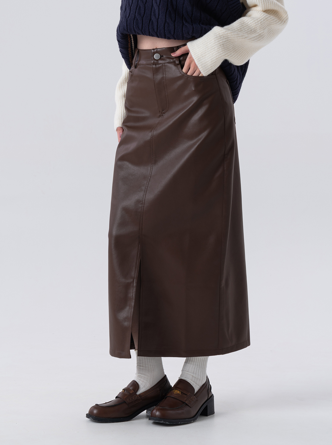 皮革長裙
