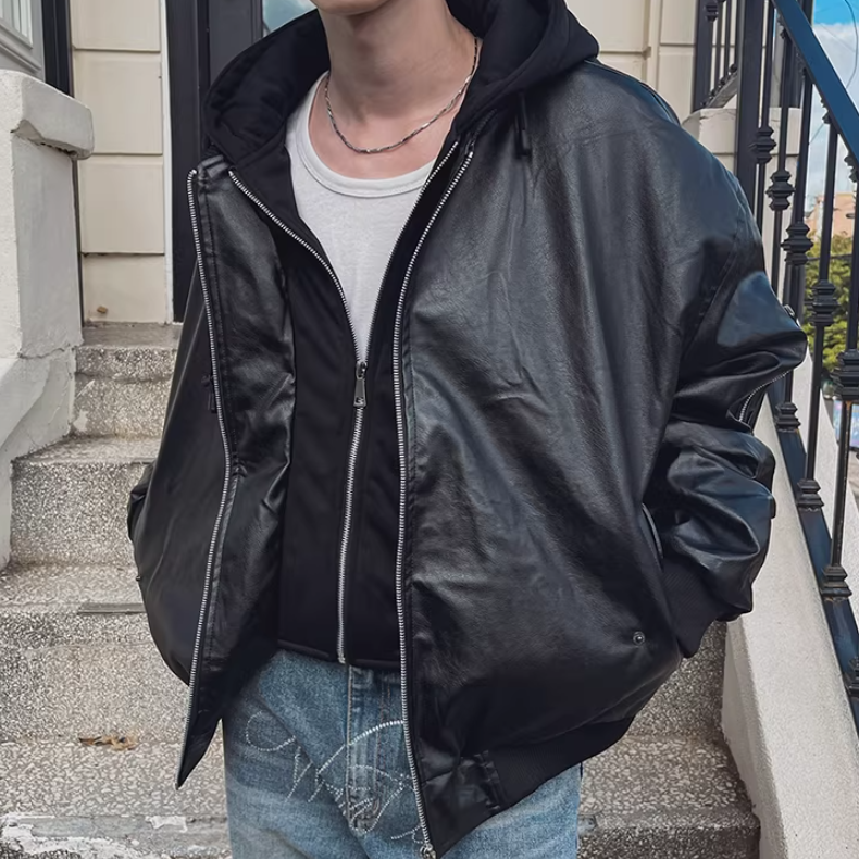 韓版復古亮面PU皮衣飛行員夾克外套