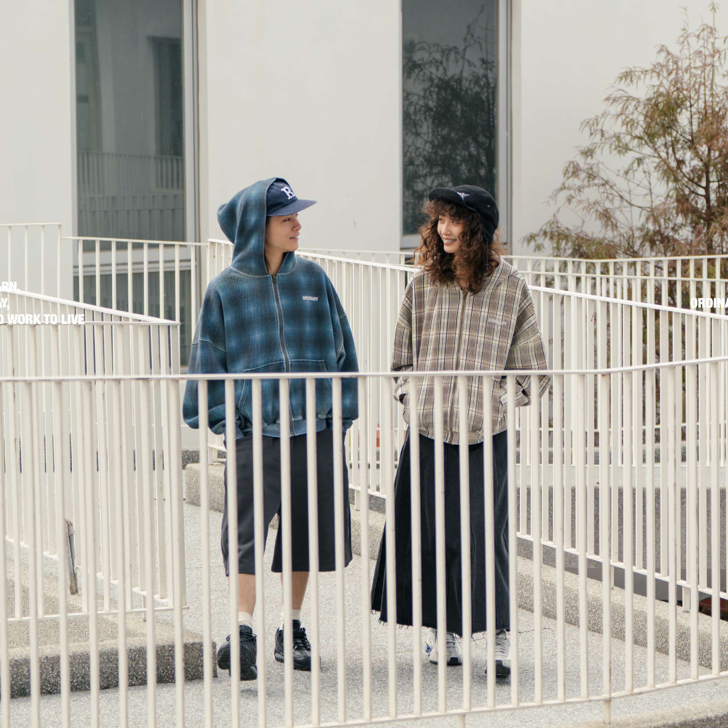 ORDINARY Washed Plaid Zip Hoodie 格紋水洗 華夫格連帽外套