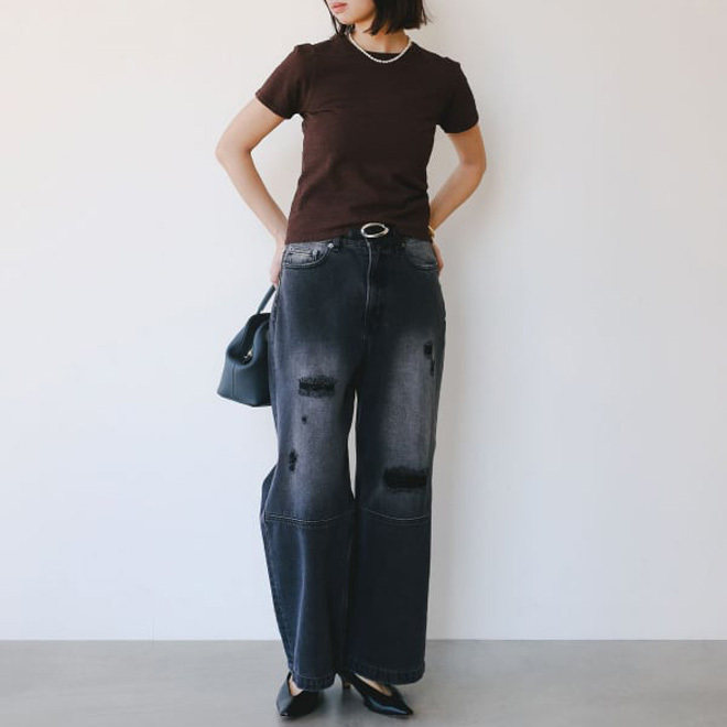 B:Ming by Beams Distressed Denim Pants