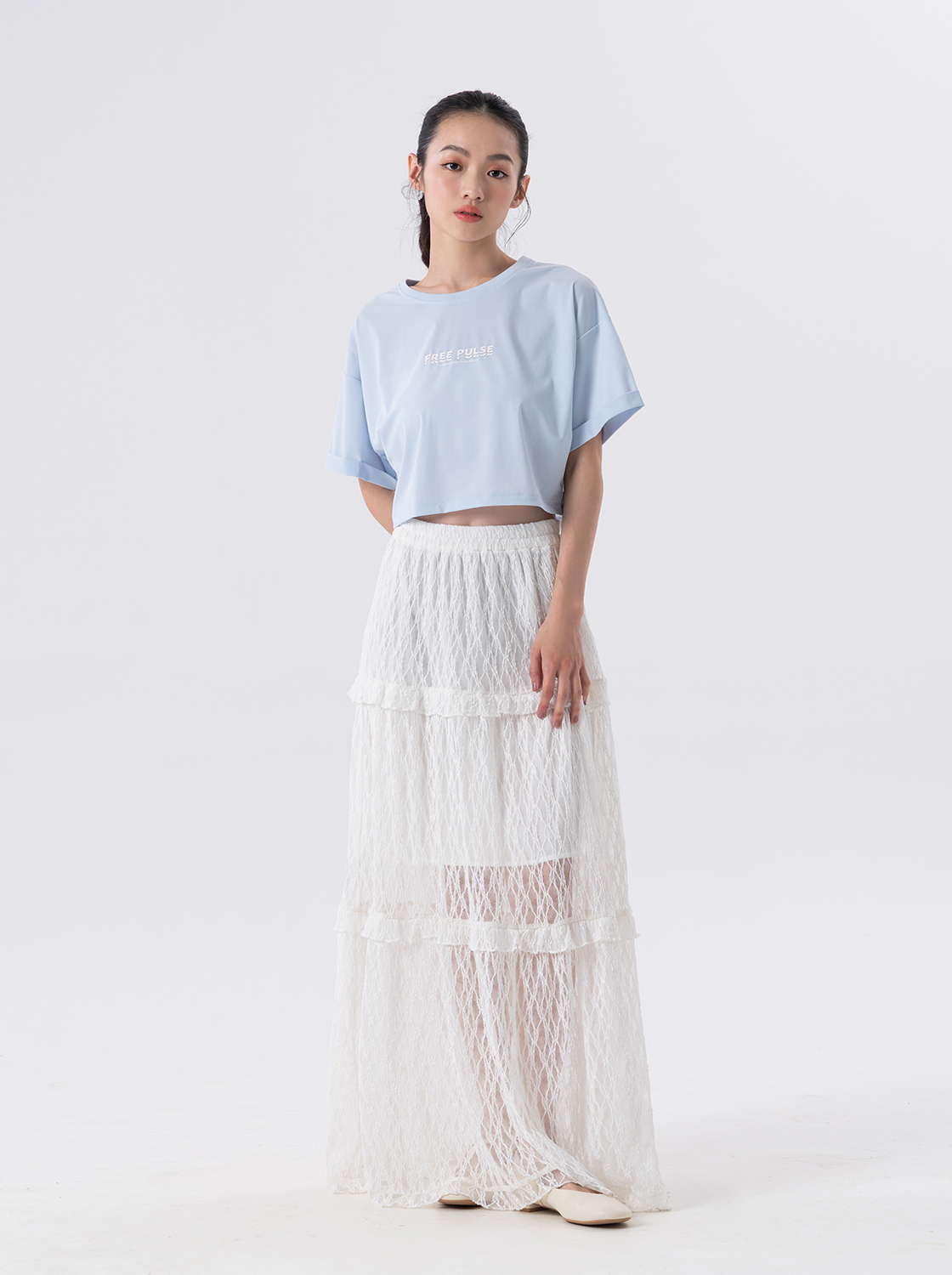 蕾絲鬆緊帶長裙