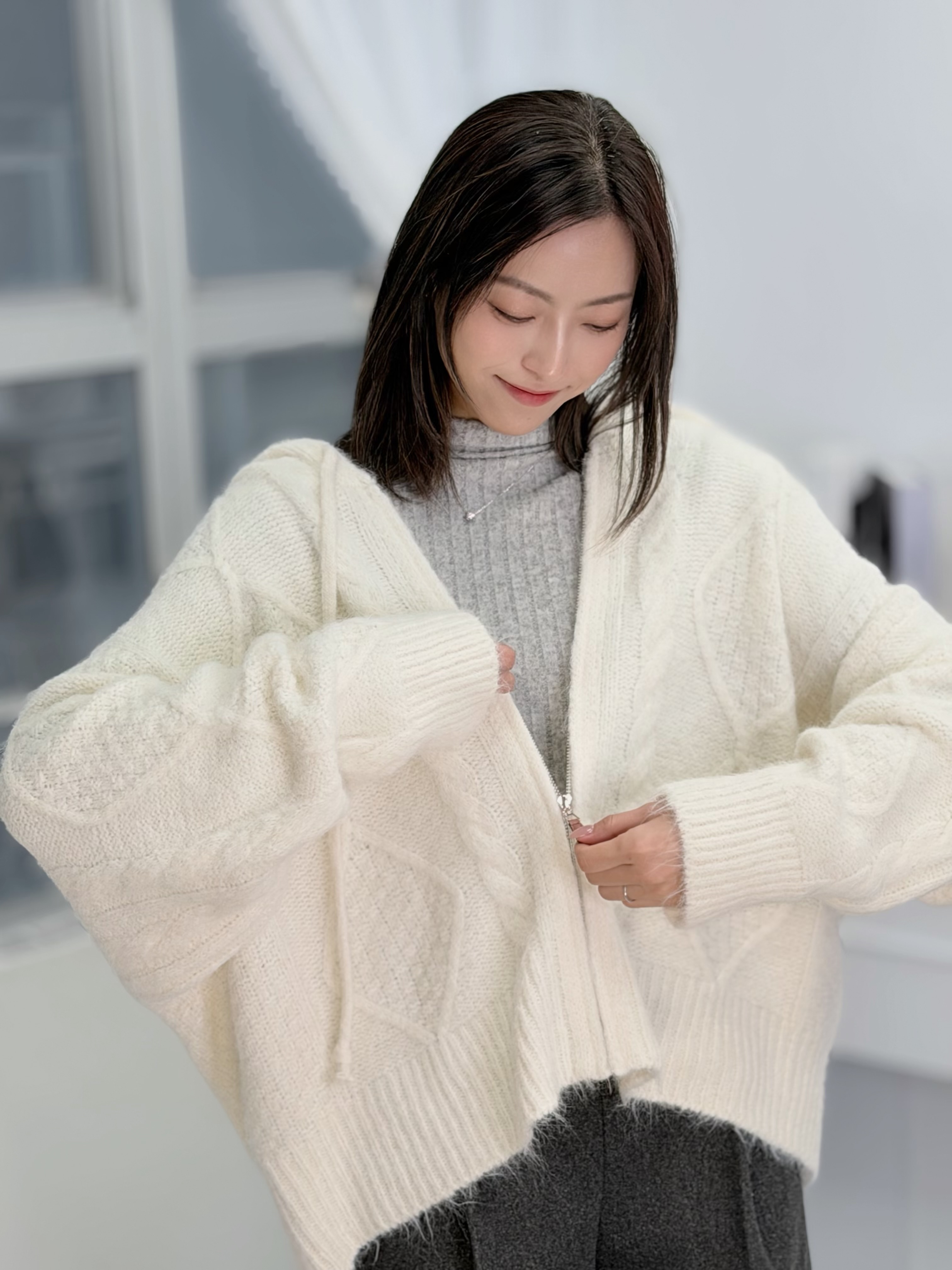 H1028🤎法式麻花連帽外套