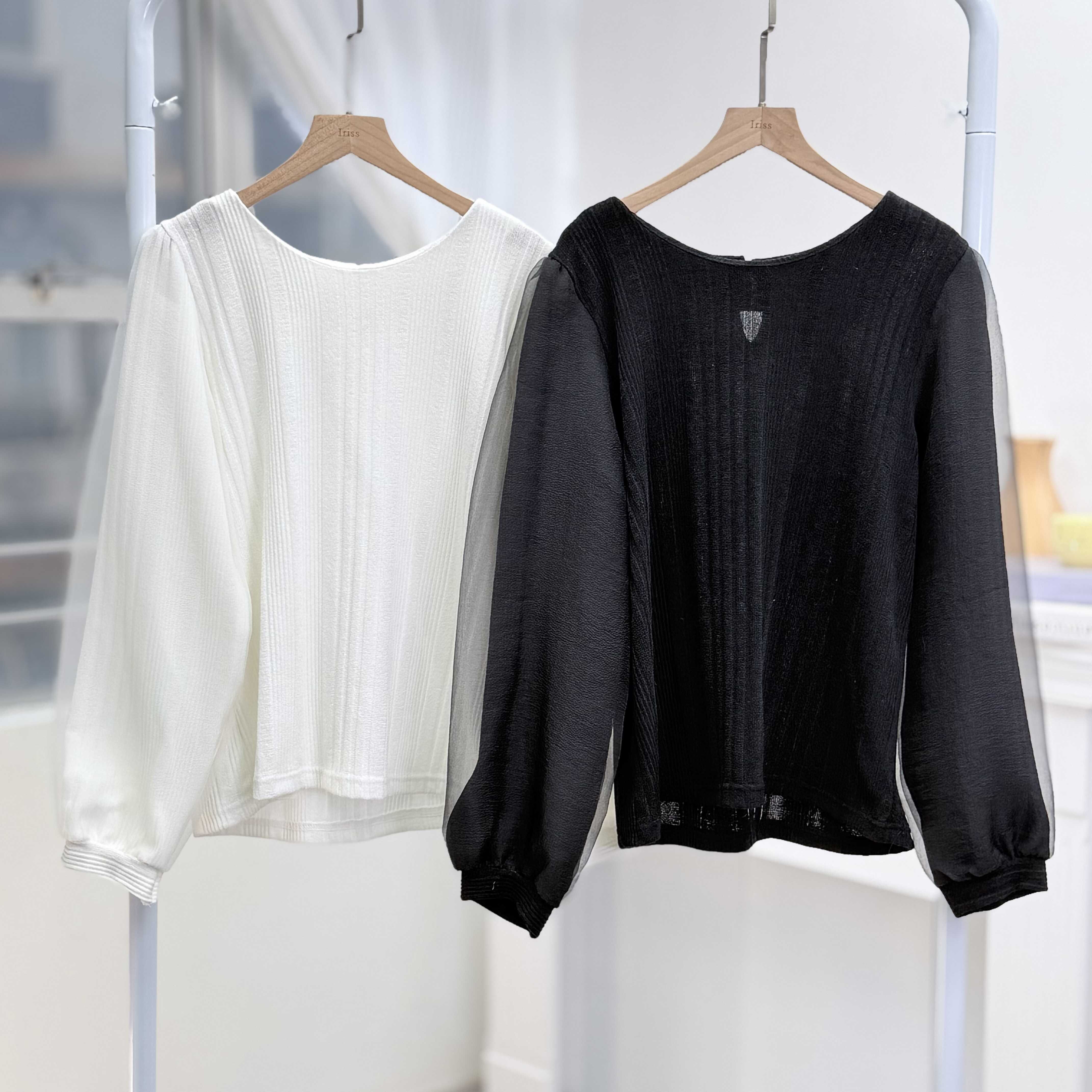 H1030🤎輕盈雪紡泡泡袖上衣