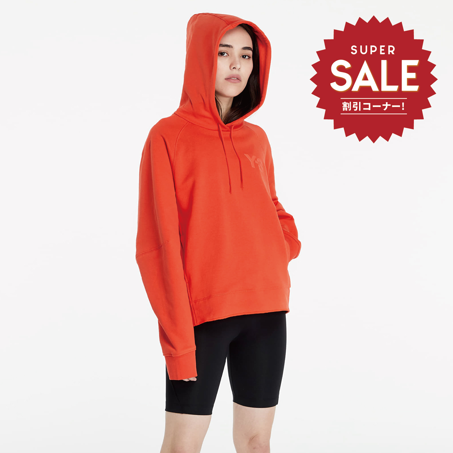 【 Y-3 W CL LC HOODIE 胸前 LOGO 帽TEE - 橘紅 】