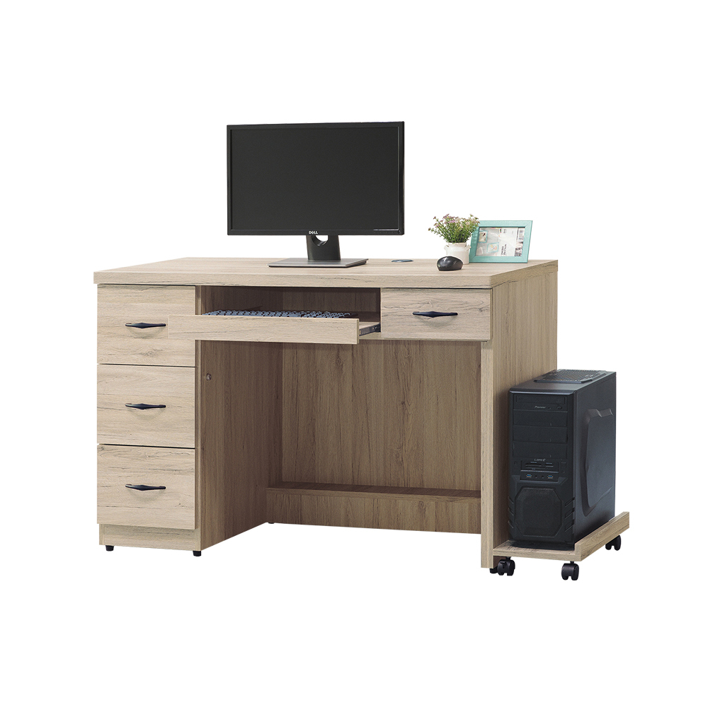 柏蒂家居-樂芙4尺四抽書桌/工作桌/辦公桌(附主機架)