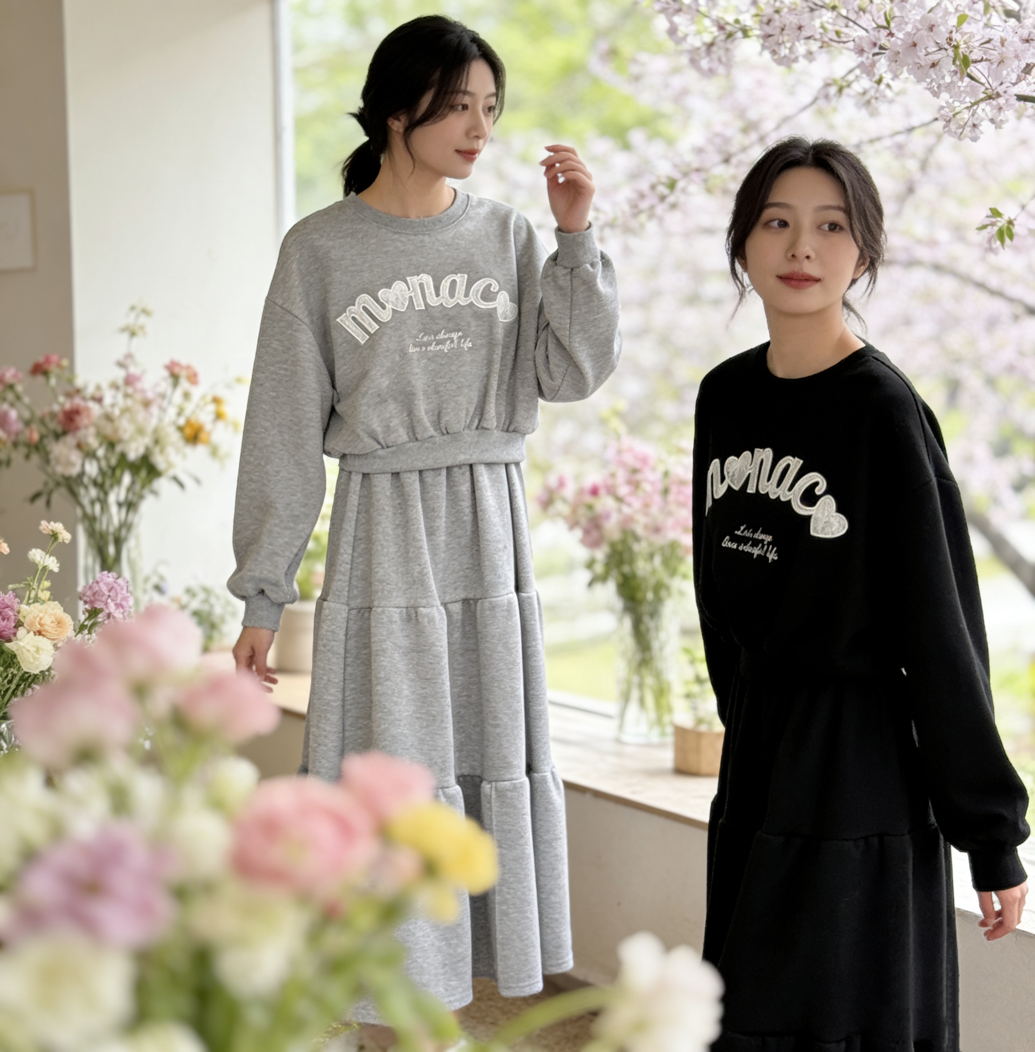 H1034🤎 韓系休閑印花衛衣套裝