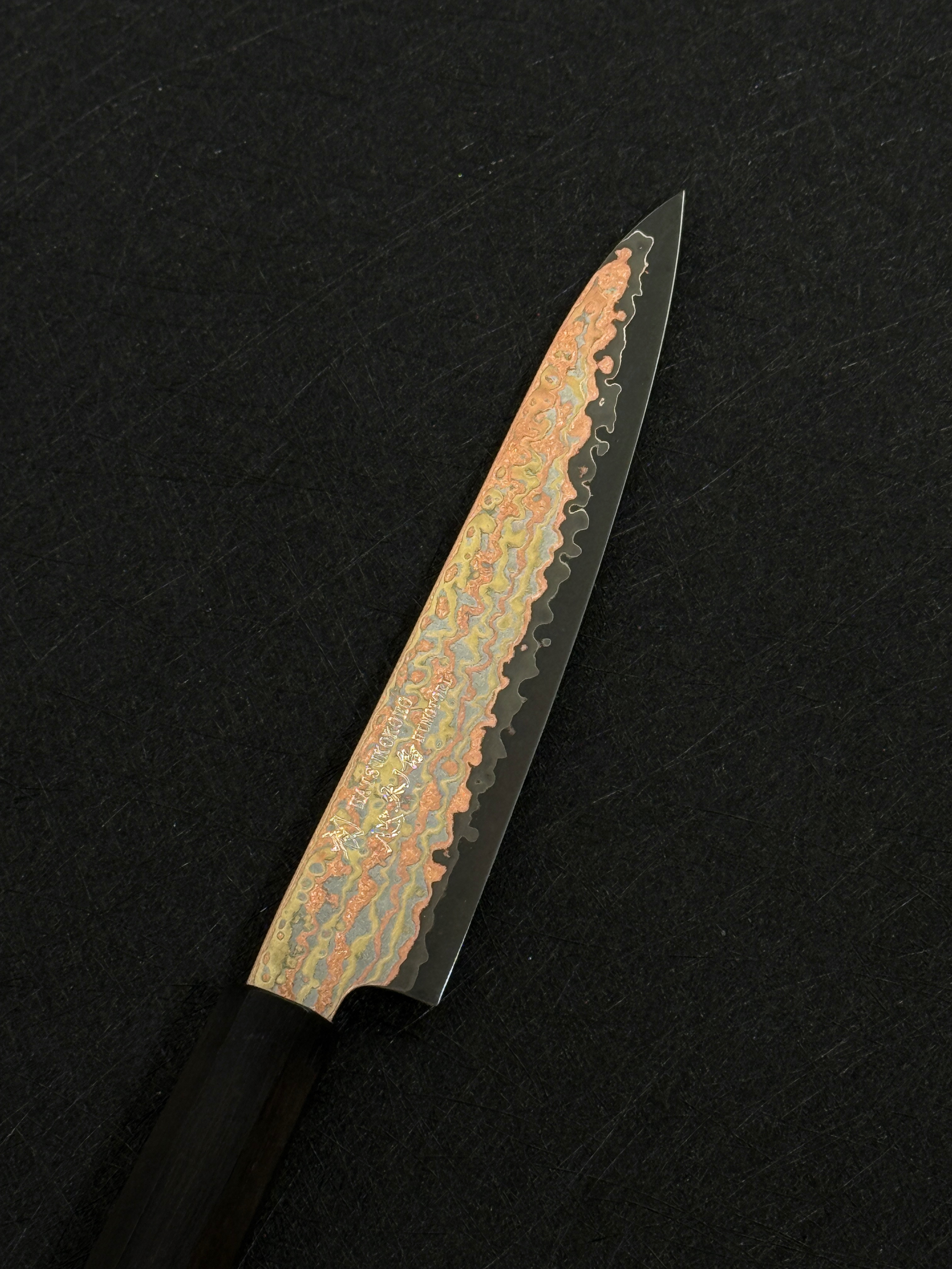 初心 火ノ鳥 青二鋼 有色大馬士革鋼 小刀 黑檀柄
