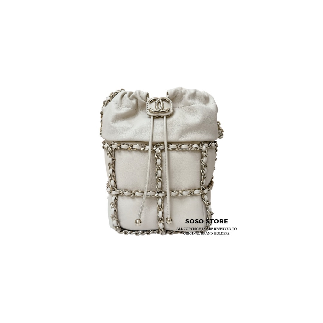 Chanel Chain Cage Bucket Bag - Beige / Ghw