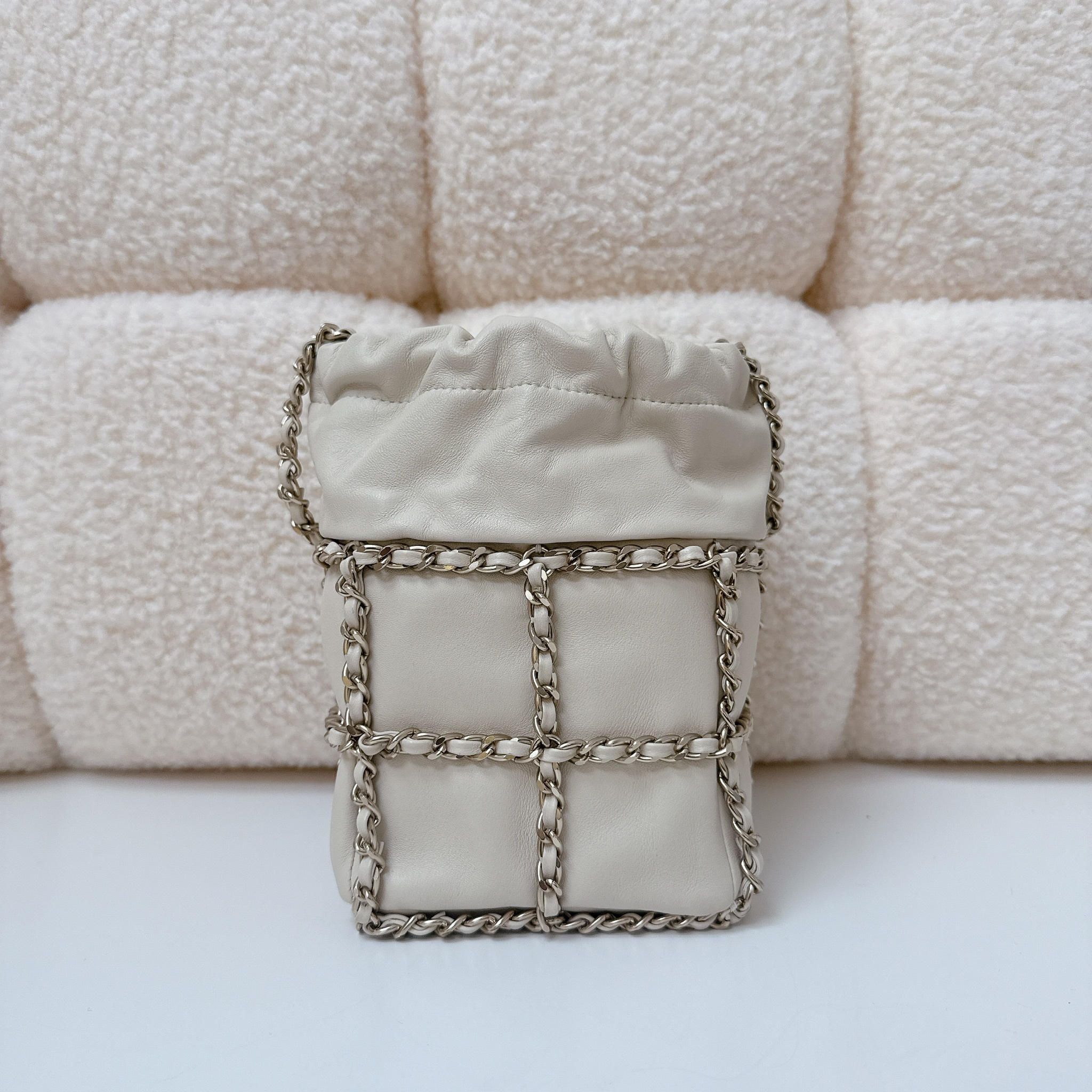 Chanel Chain Cage Bucket Bag - Beige / Ghw