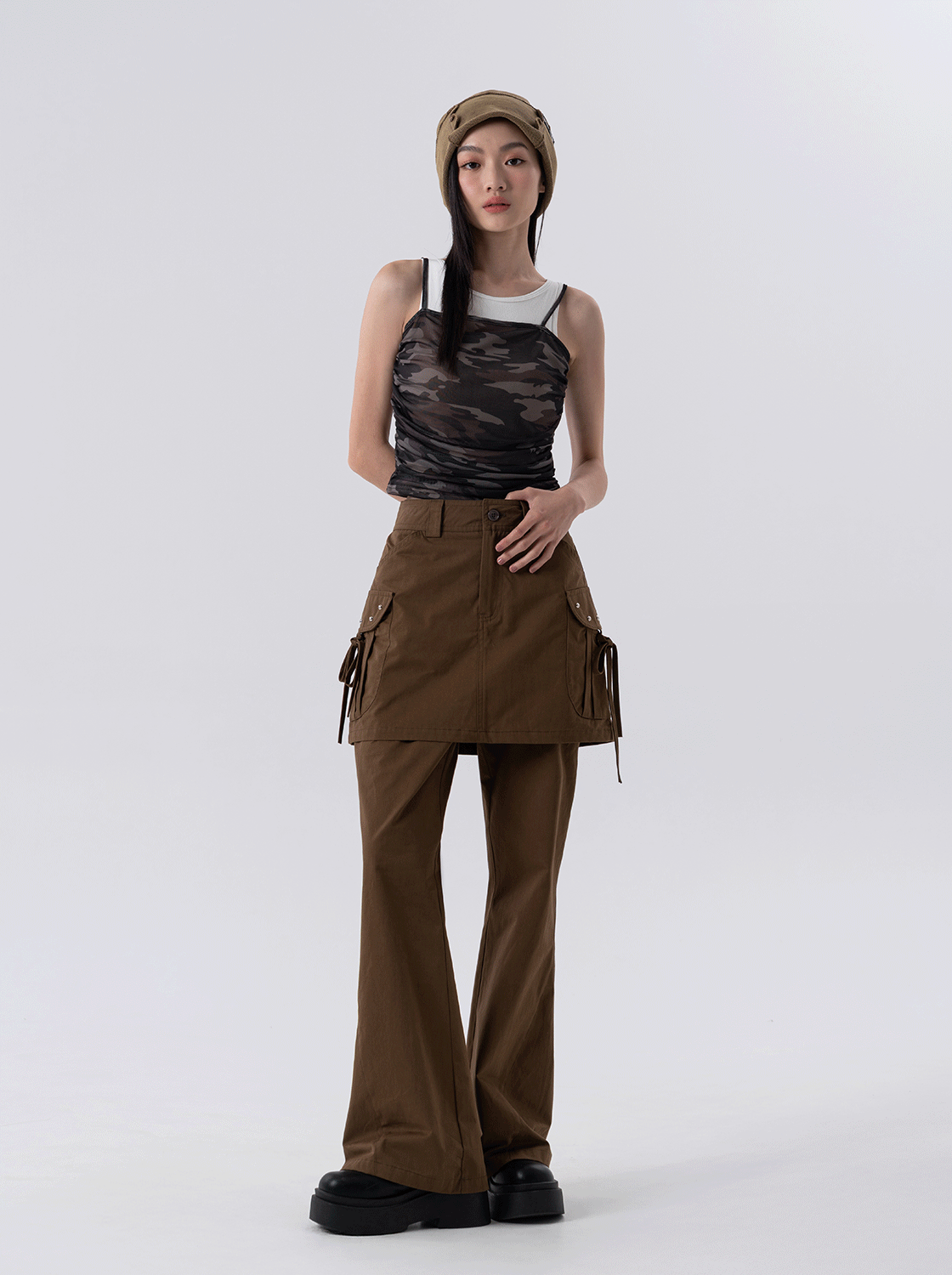 鉚釘工裝裙褲兩件組
