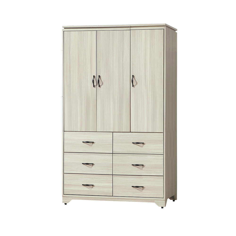 柏蒂家居-赫爾4尺三門六抽衣櫃/衣櫥