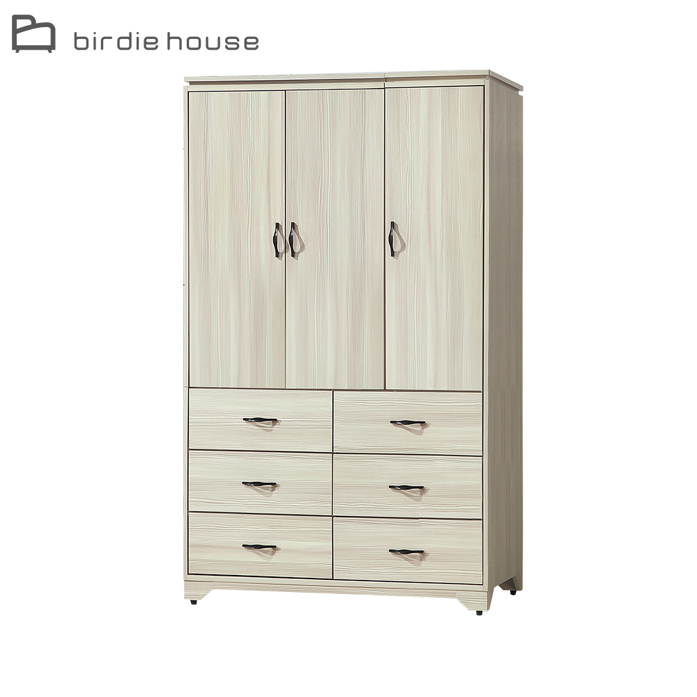 柏蒂家居-赫爾4尺三門六抽衣櫃/衣櫥
