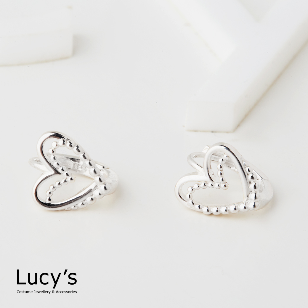 925純銀 愛心疊影 易扣耳環 (125628)