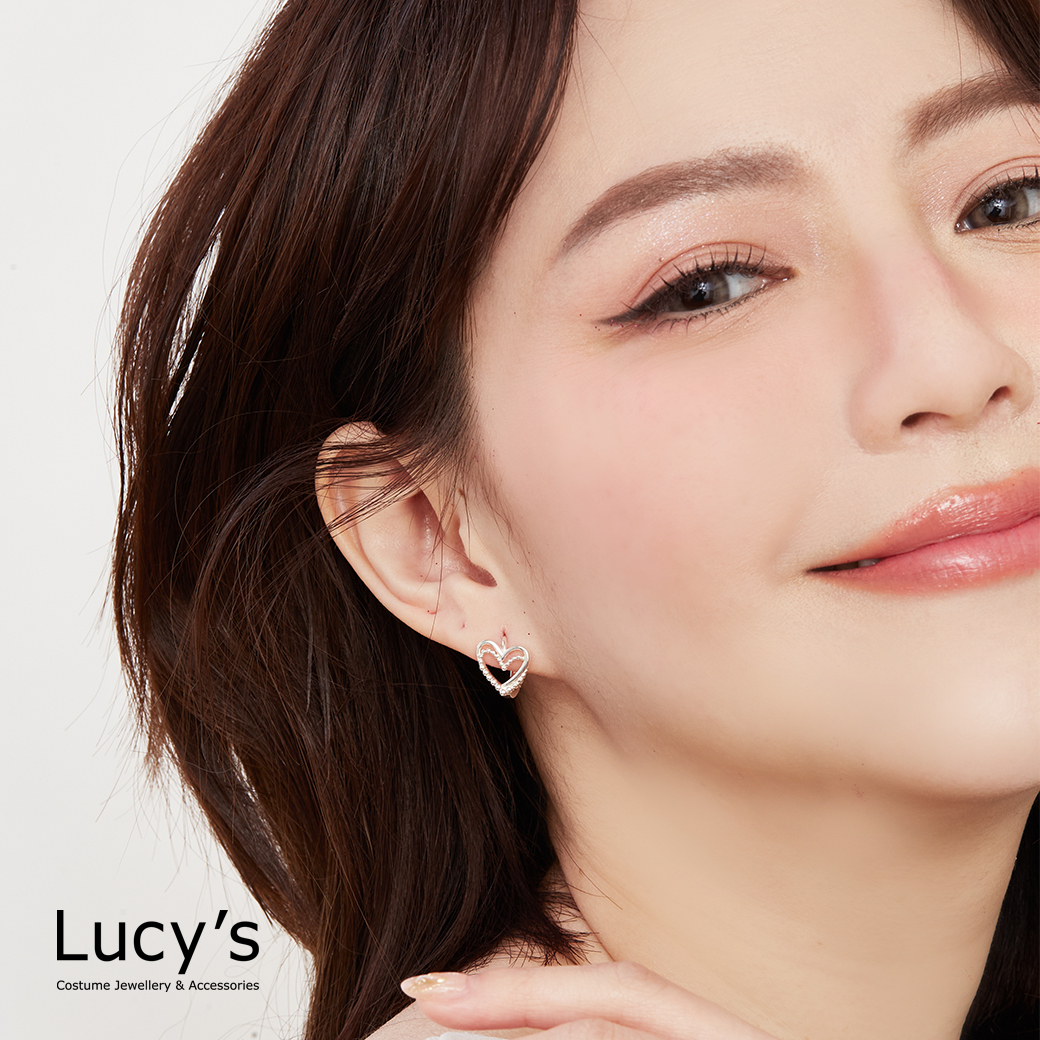 925純銀 愛心疊影 易扣耳環 (125628)