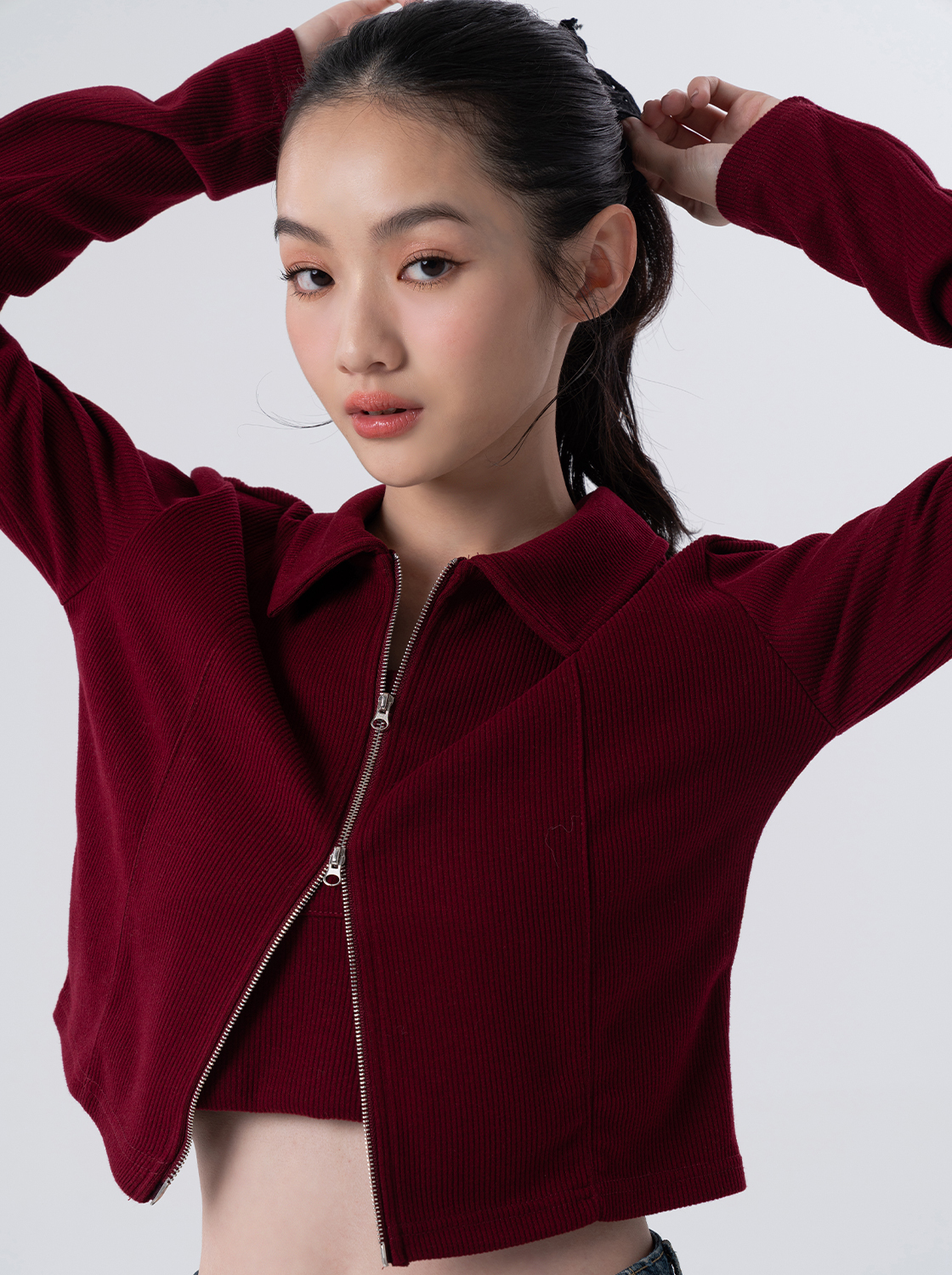 【期間限定】兩件式雙拉鍊短版修身上衣