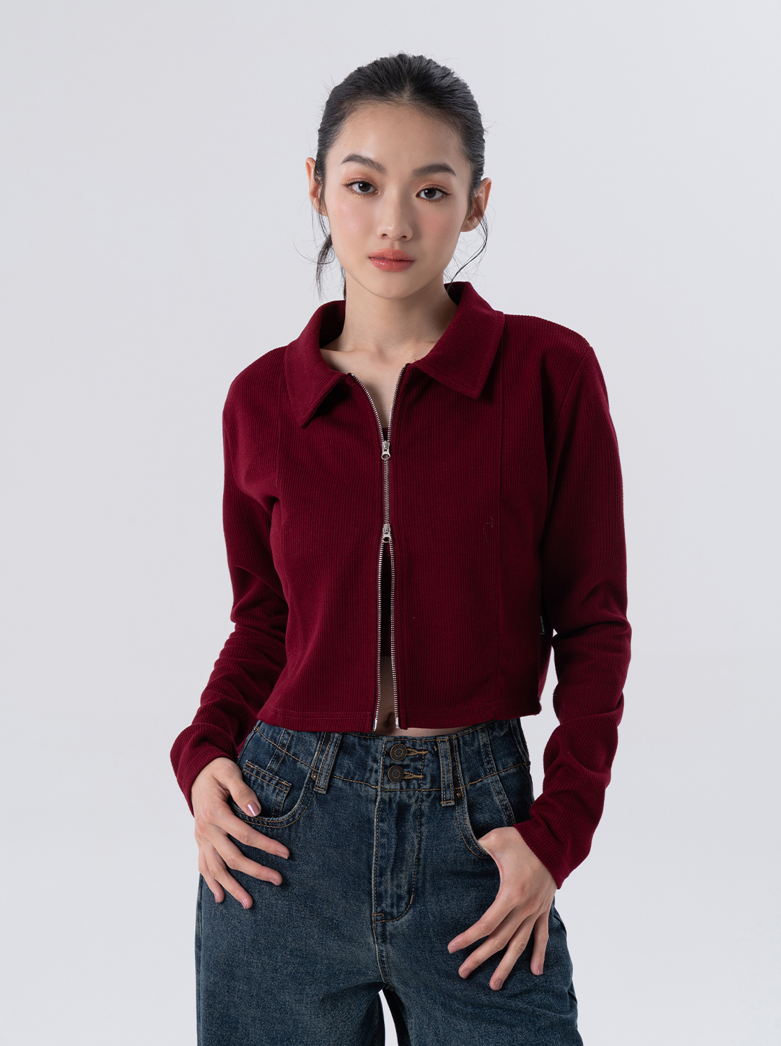 【期間限定】兩件式雙拉鍊短版修身上衣