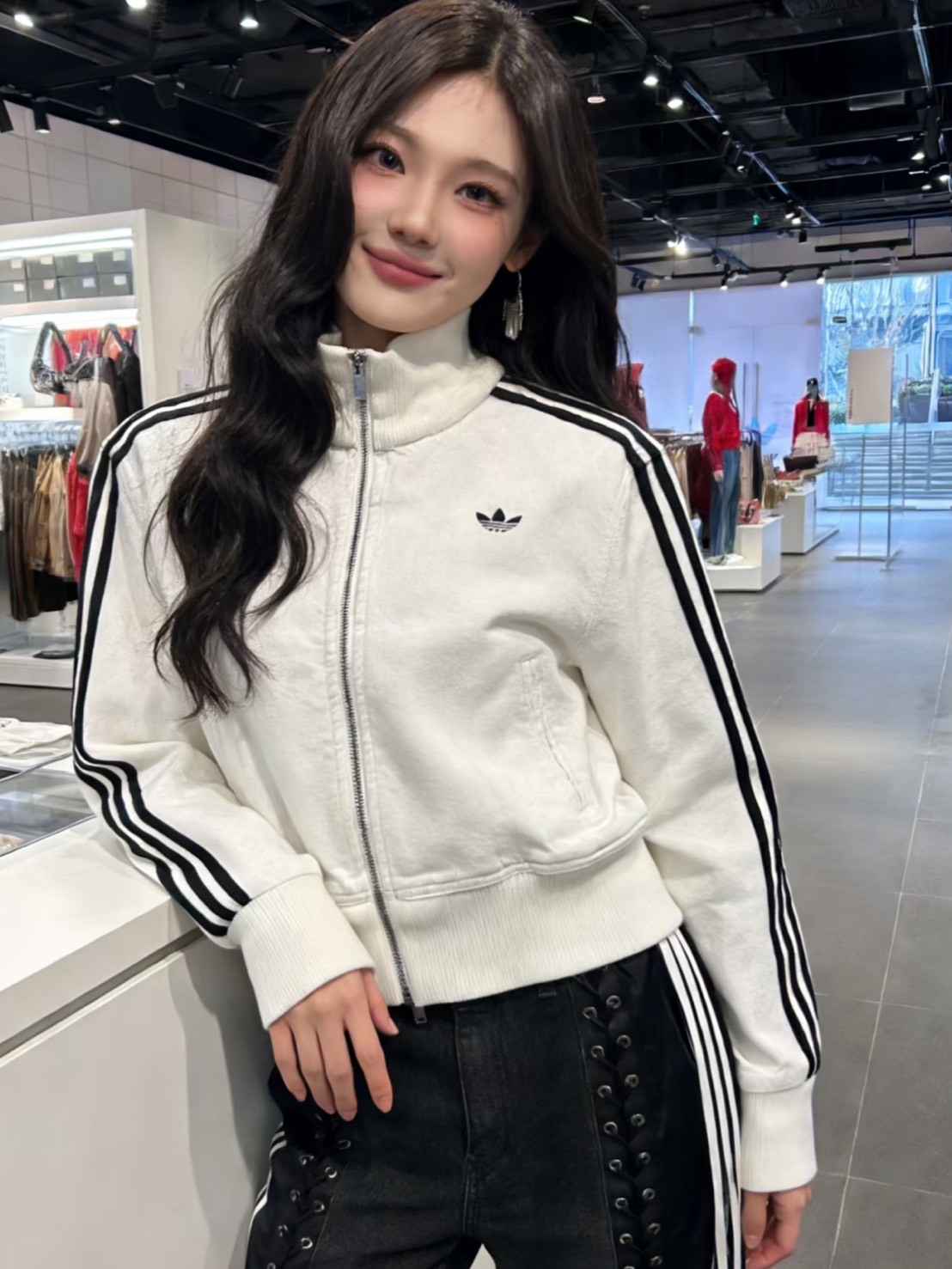 ADIDAS ORIGINALS 奶白色 寧寧同款 立領 外套