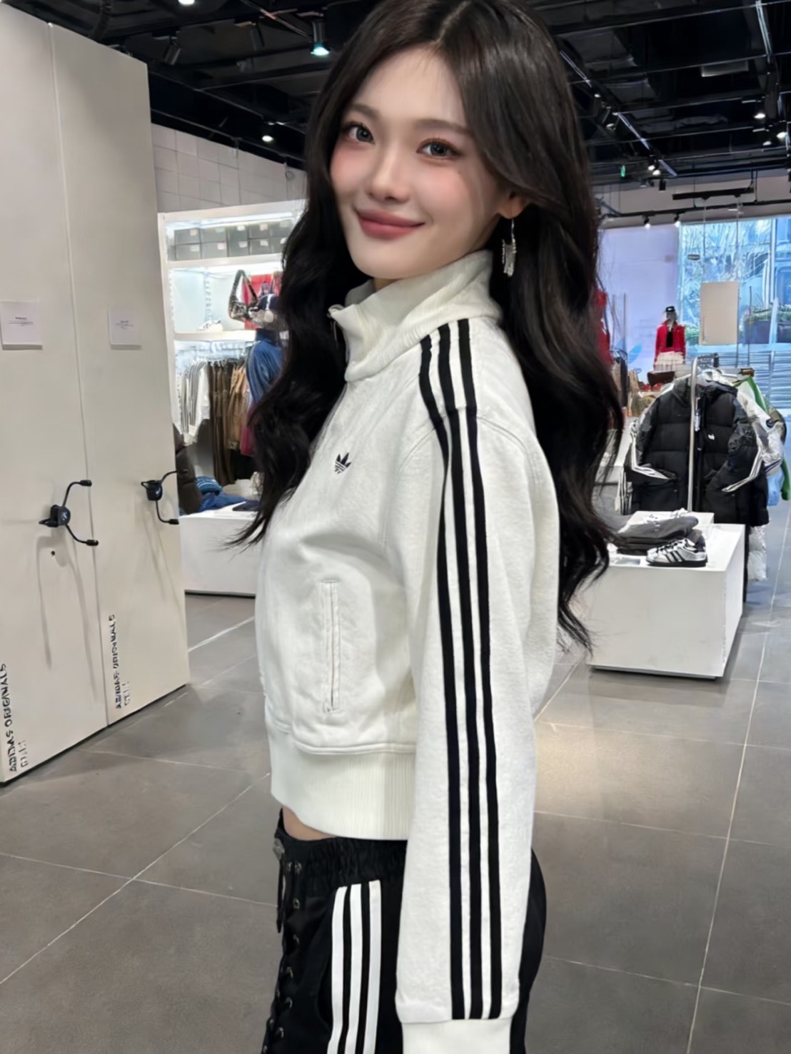 ADIDAS ORIGINALS 奶白色 寧寧同款 立領 外套