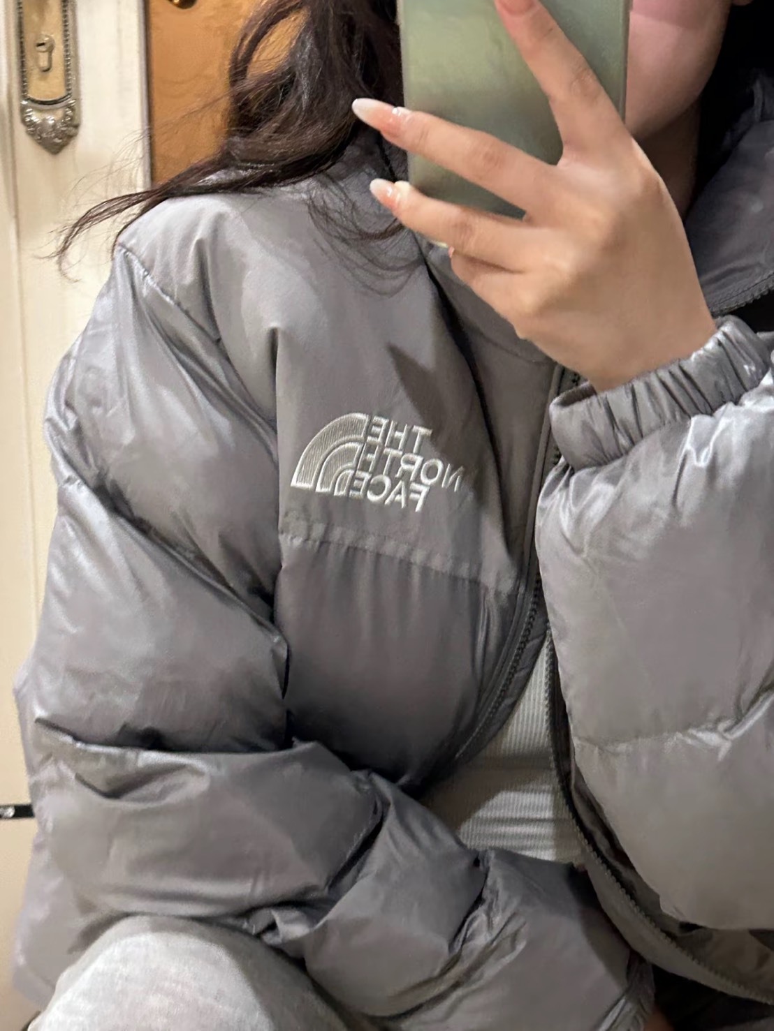 THE NORTH FACE NUPTSE FW24 立領 絎縫麵包外套 太空灰