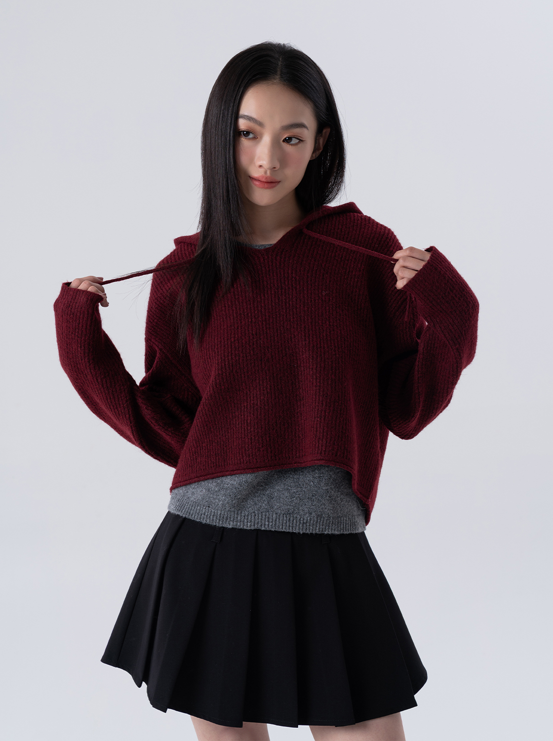 【期間限定】簡約兩件撞色長袖帽T