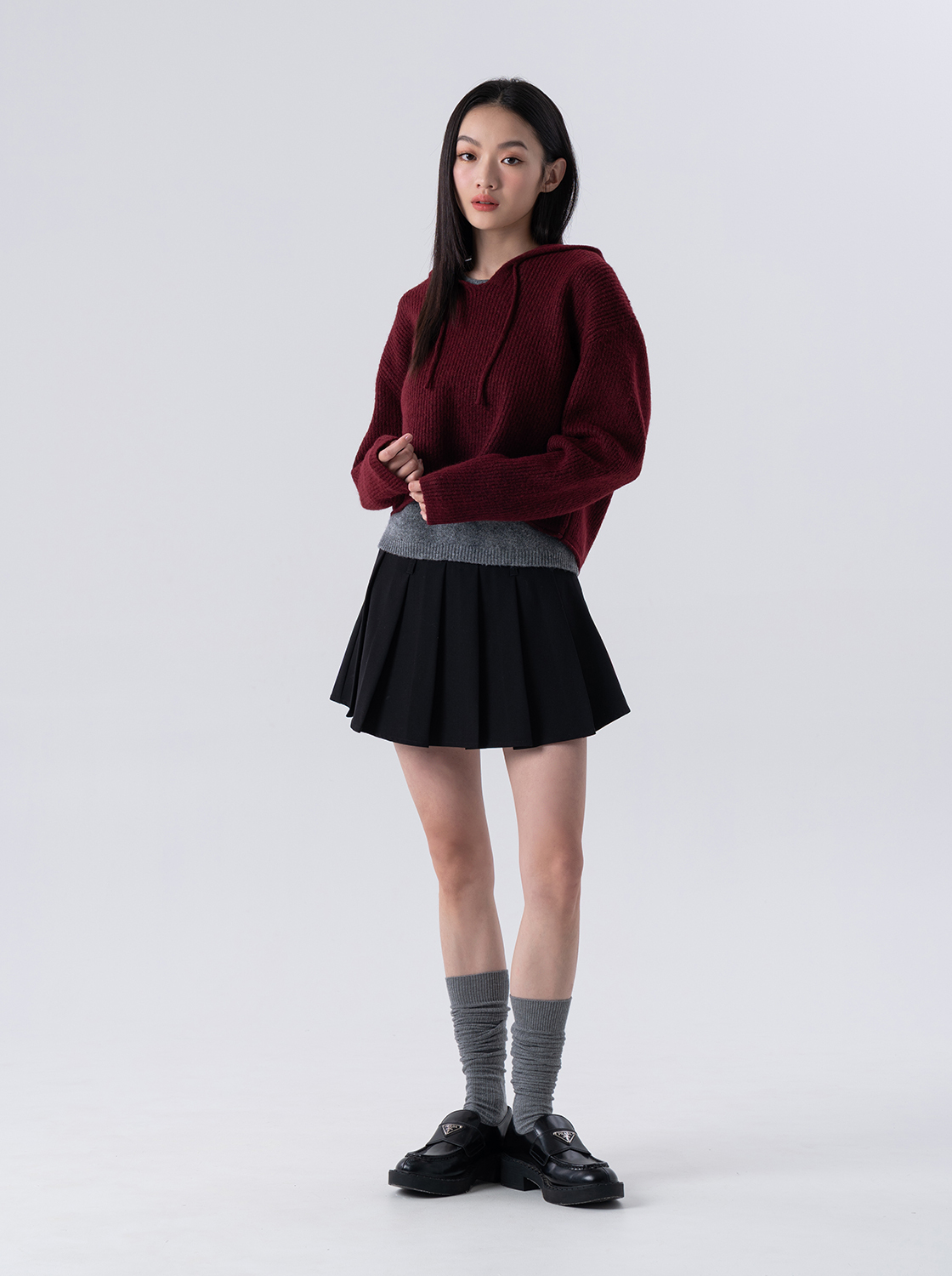 【期間限定】簡約兩件撞色長袖帽T