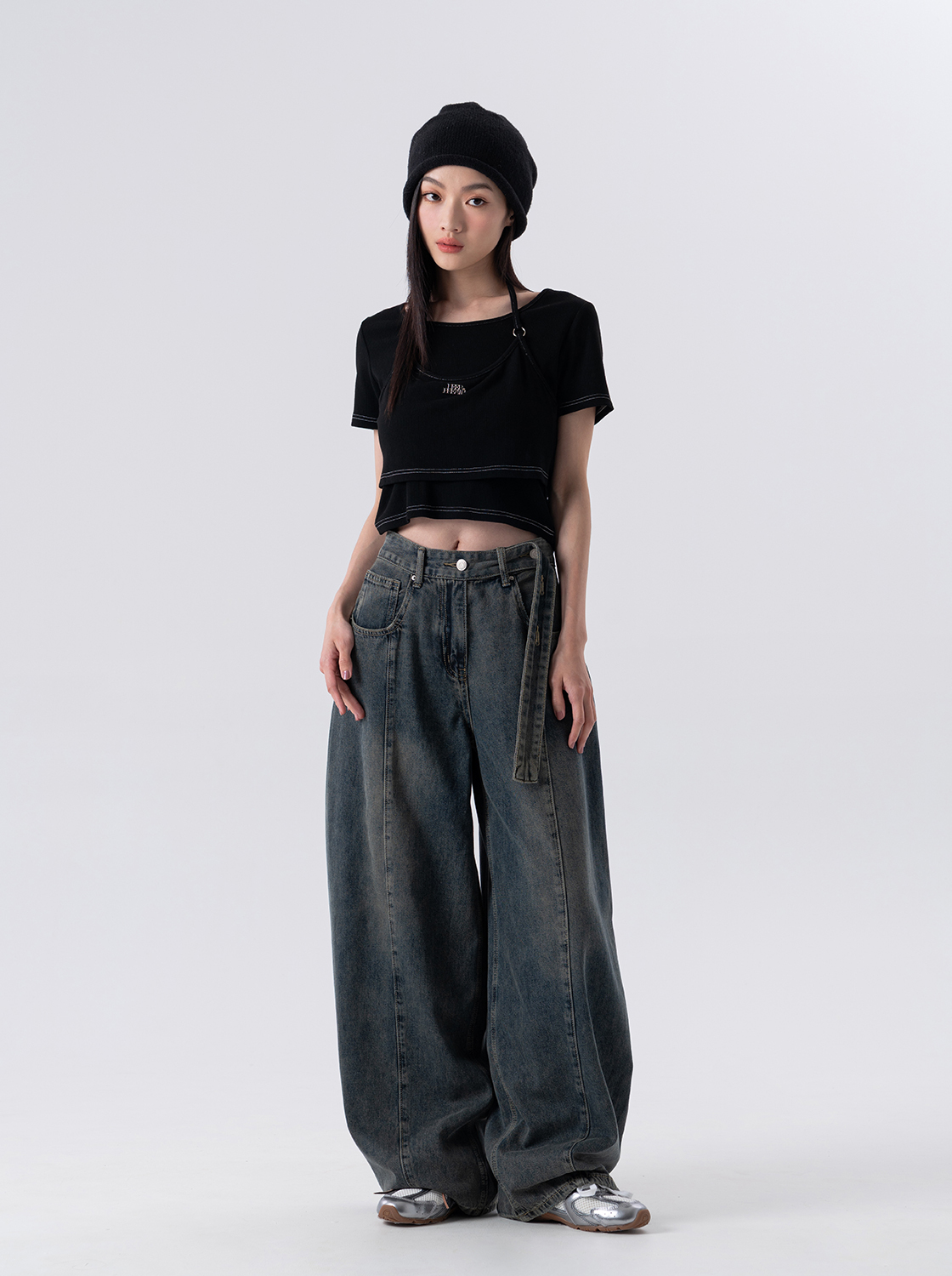 銀環扣假兩件上衣