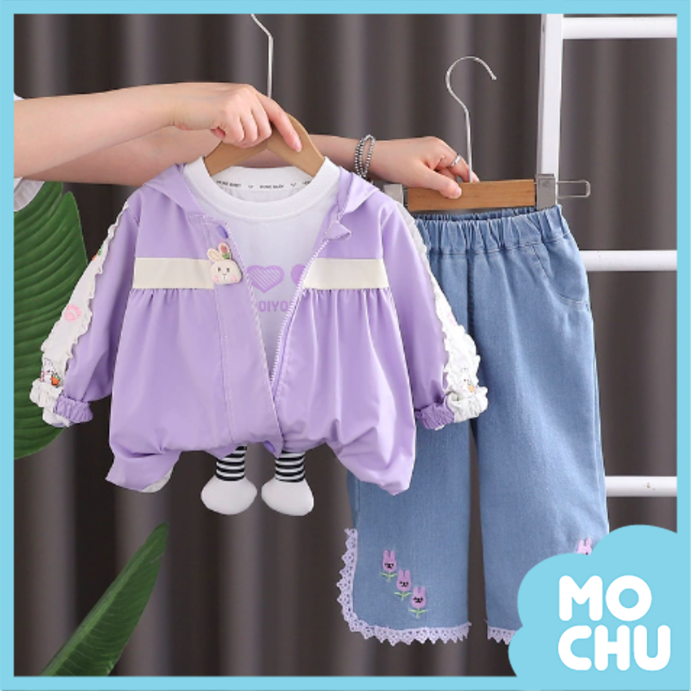 小兔頭澎澎風衣牛仔套裝(二色)