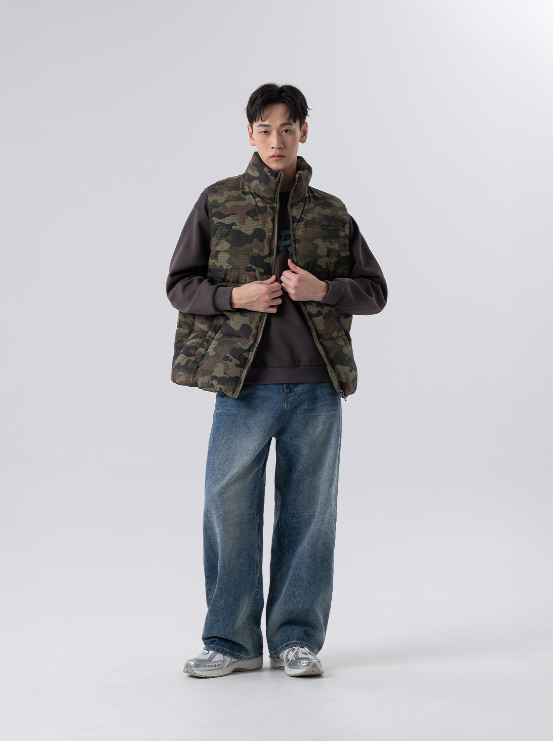 【期間限定】立體貓鬚寬鬆直筒牛仔褲