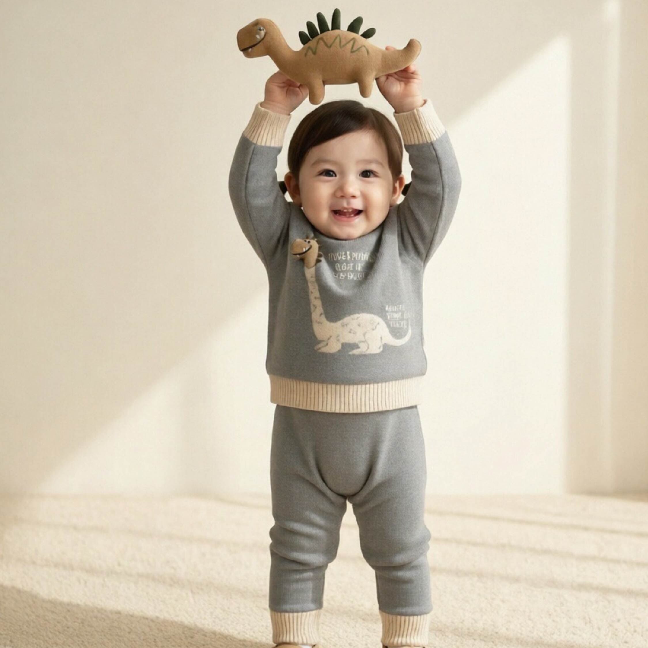 【H56242】立體卡通恐龍針織套裝＊二色