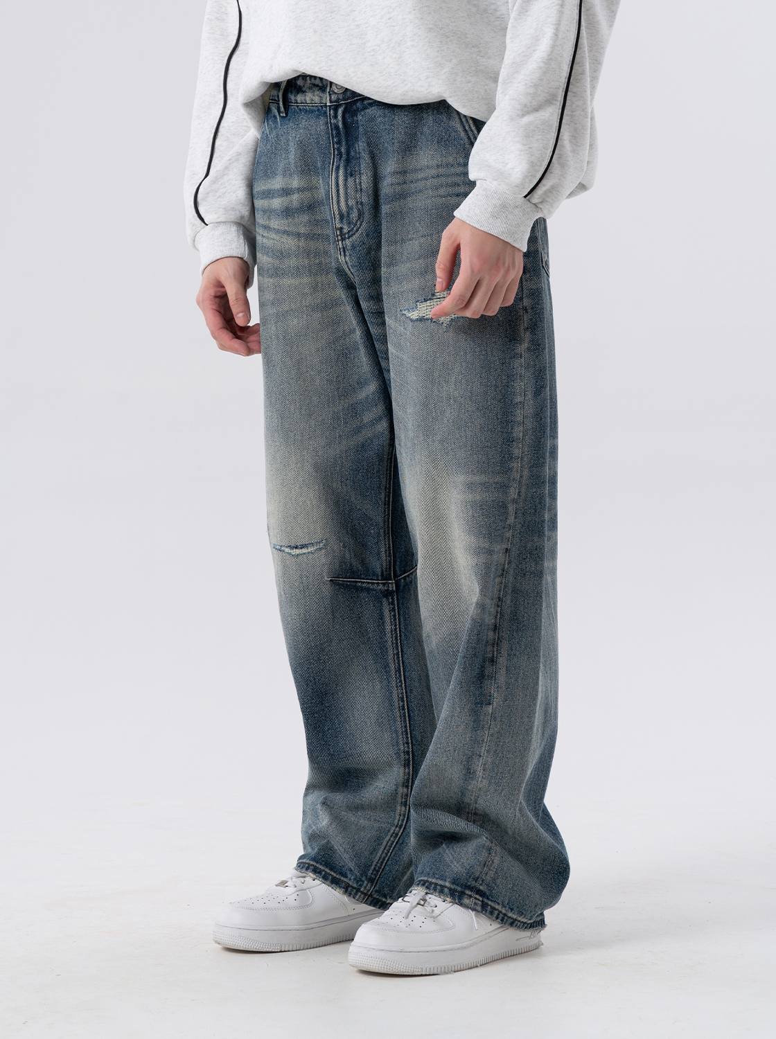 重度貓鬚水洗闊腿褲