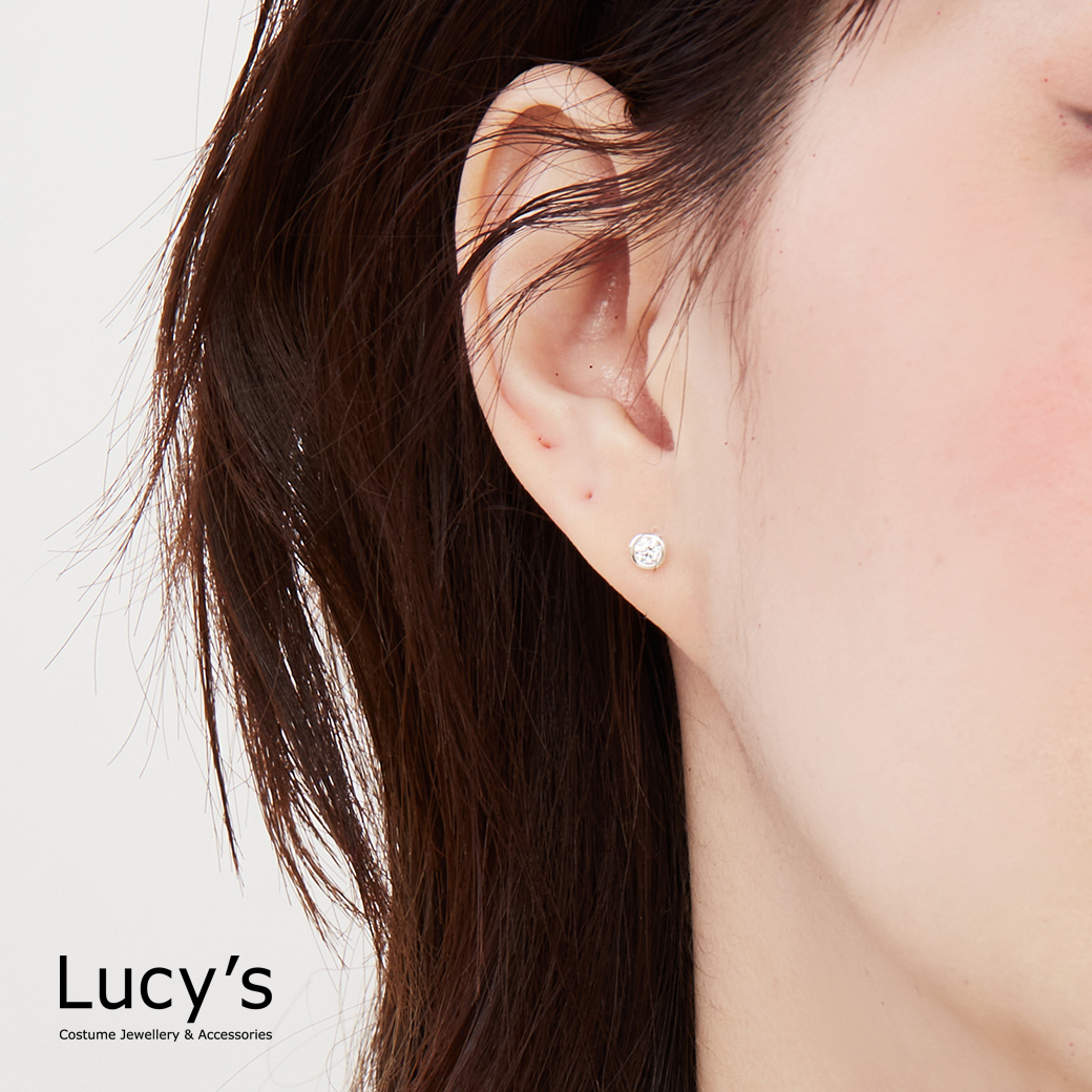 925純銀 圓框鑽-小 耳環 (23203)