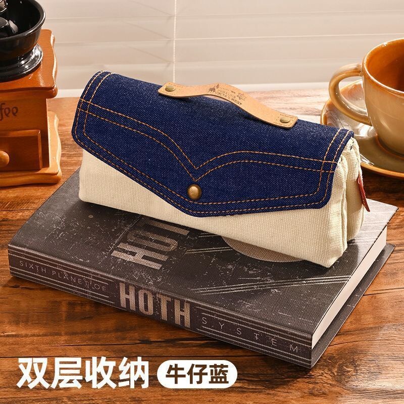 (預購商品) 復古牛仔雙層大容量筆袋