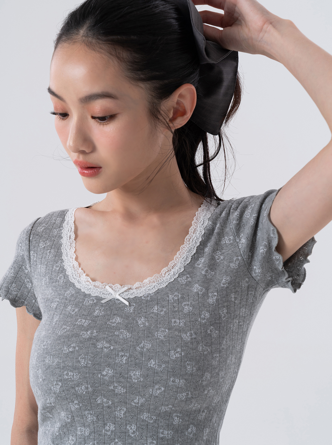 韓系蕾絲領短袖上衣