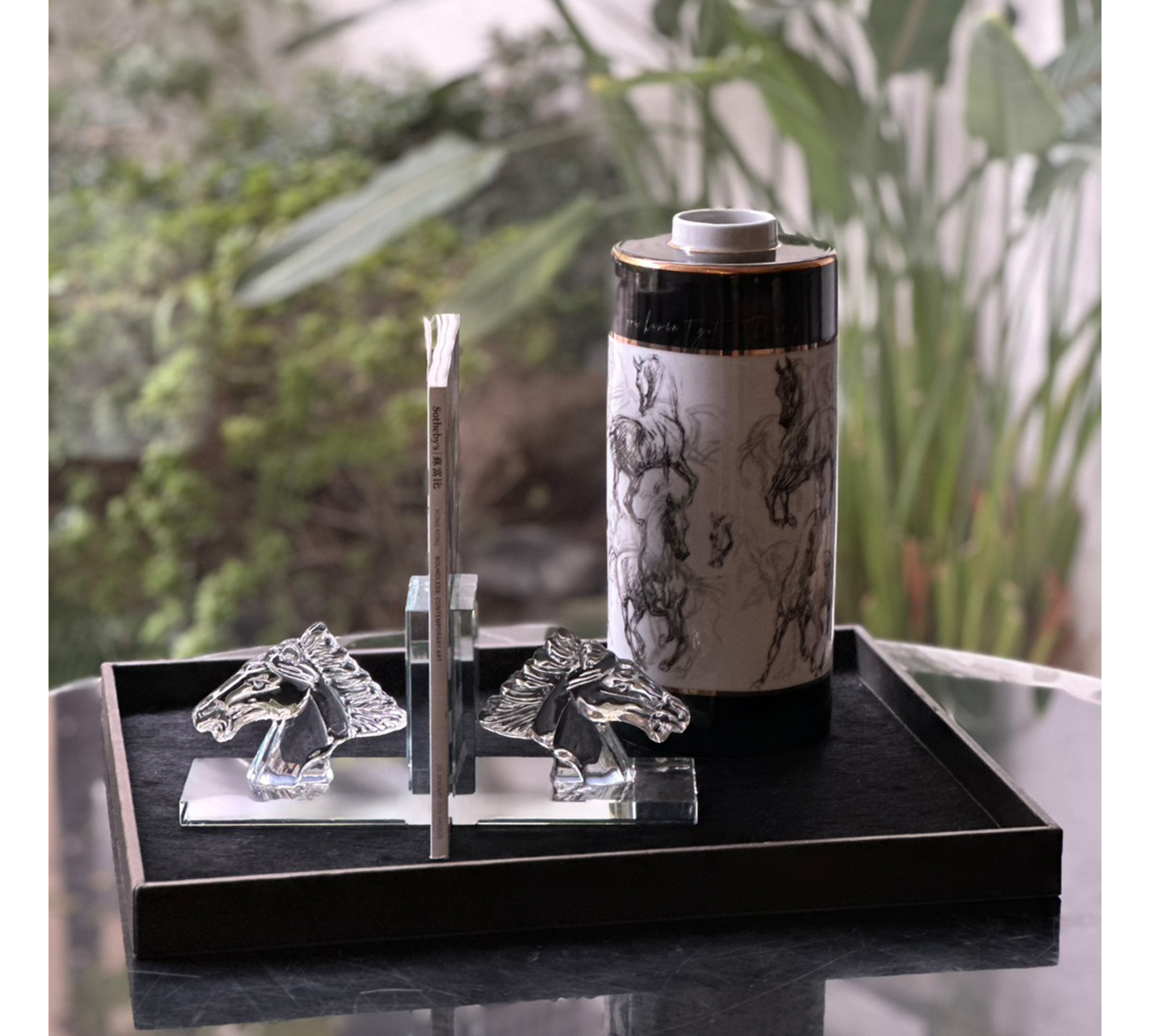 黑色馬毛皮革托盤