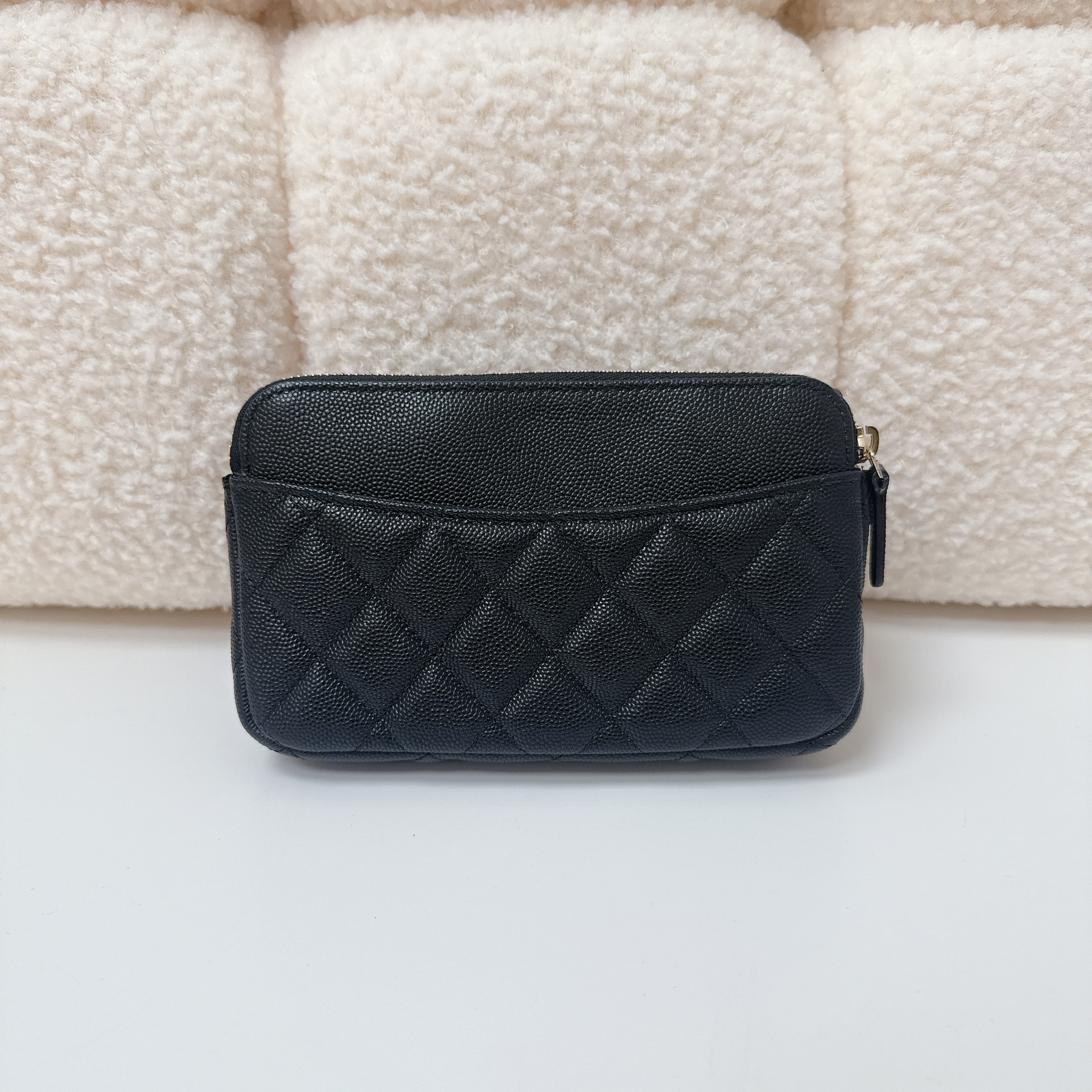 Chanel Classic Flap Phone Holder With Chain - Black / Ghw