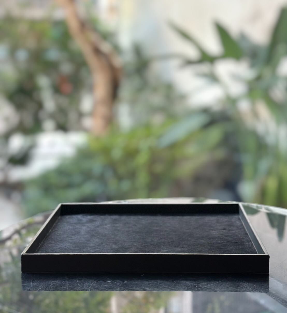 黑色馬毛皮革托盤