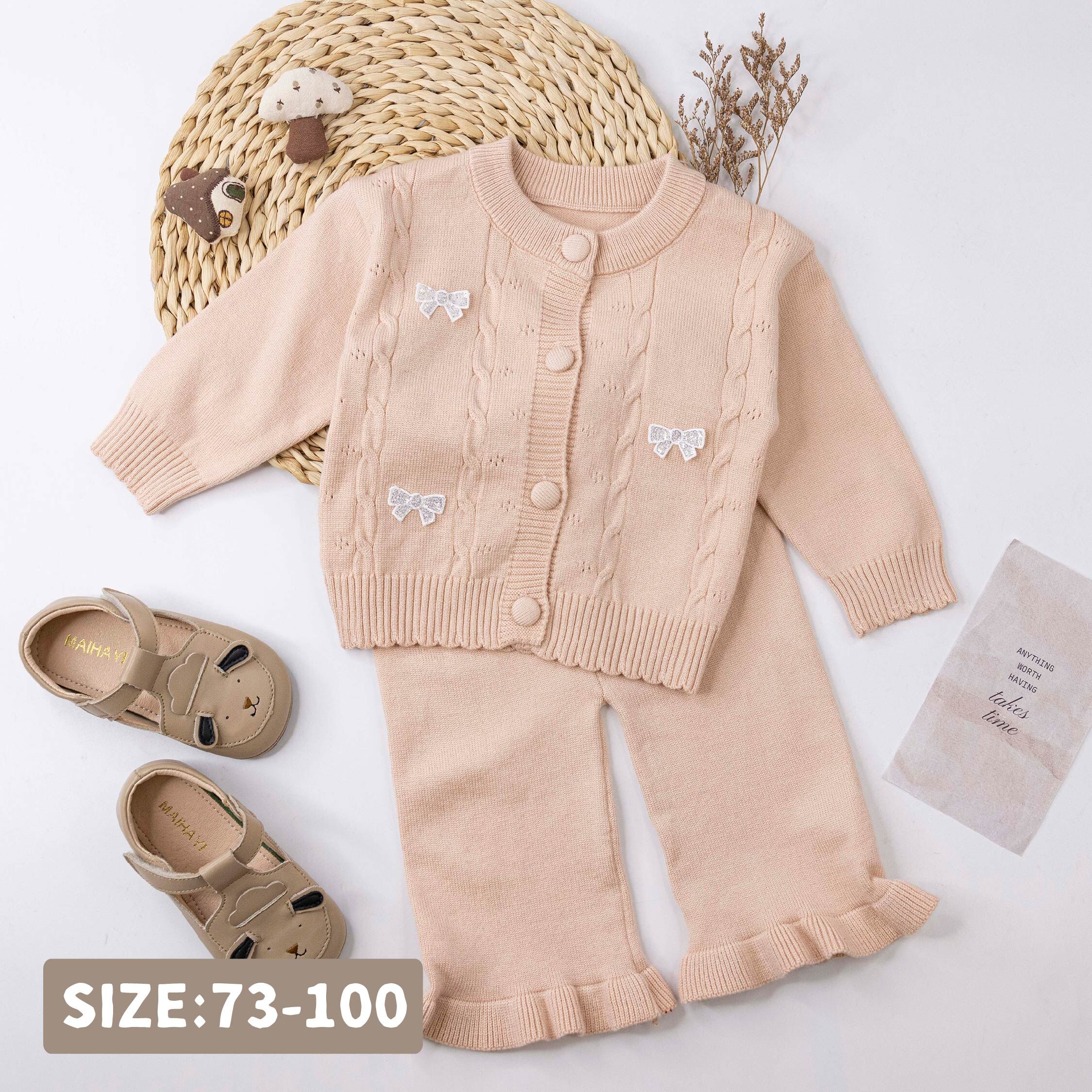 【H56240】閃閃蝴蝶結布貼針織套裝